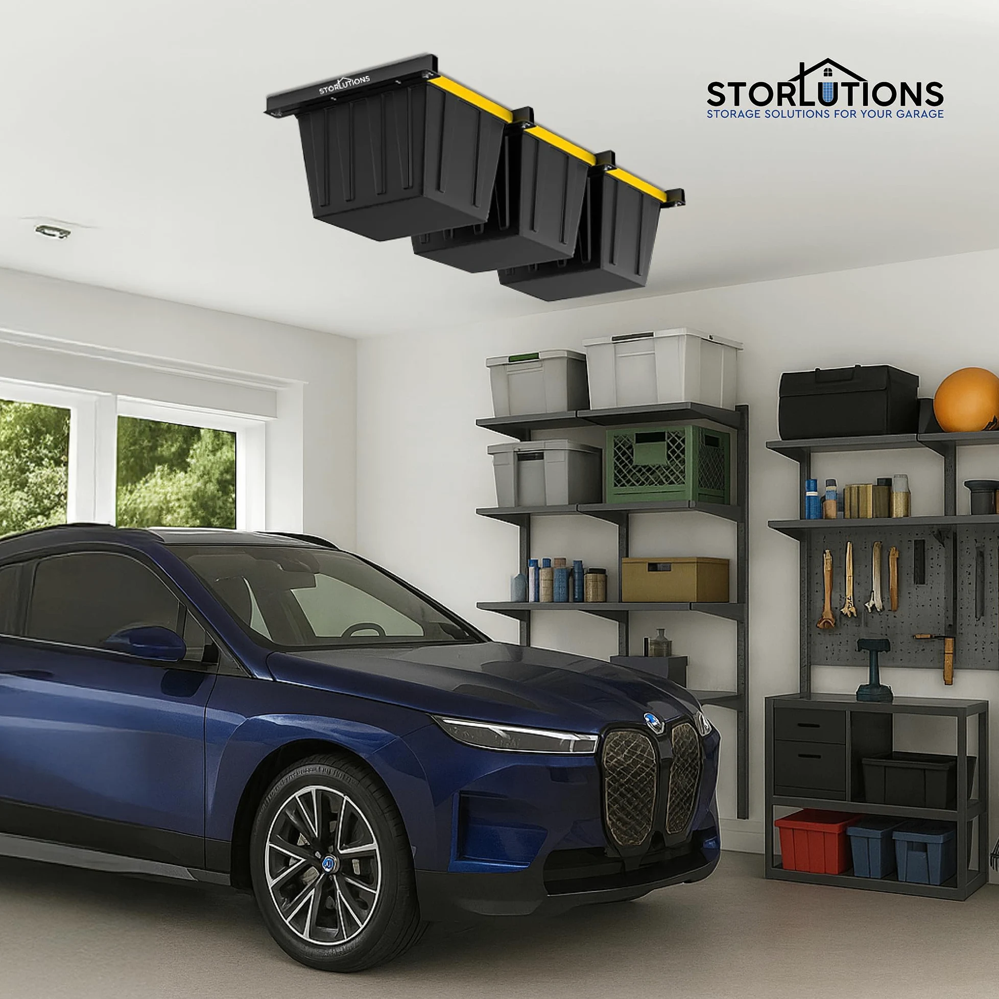 Scaffalatura regolabile da soffitto per garage e garage, per spaziatura tra i perni da 40,6 a 61 cm, ideale per garage e soluzioni di organizzazione della casa
