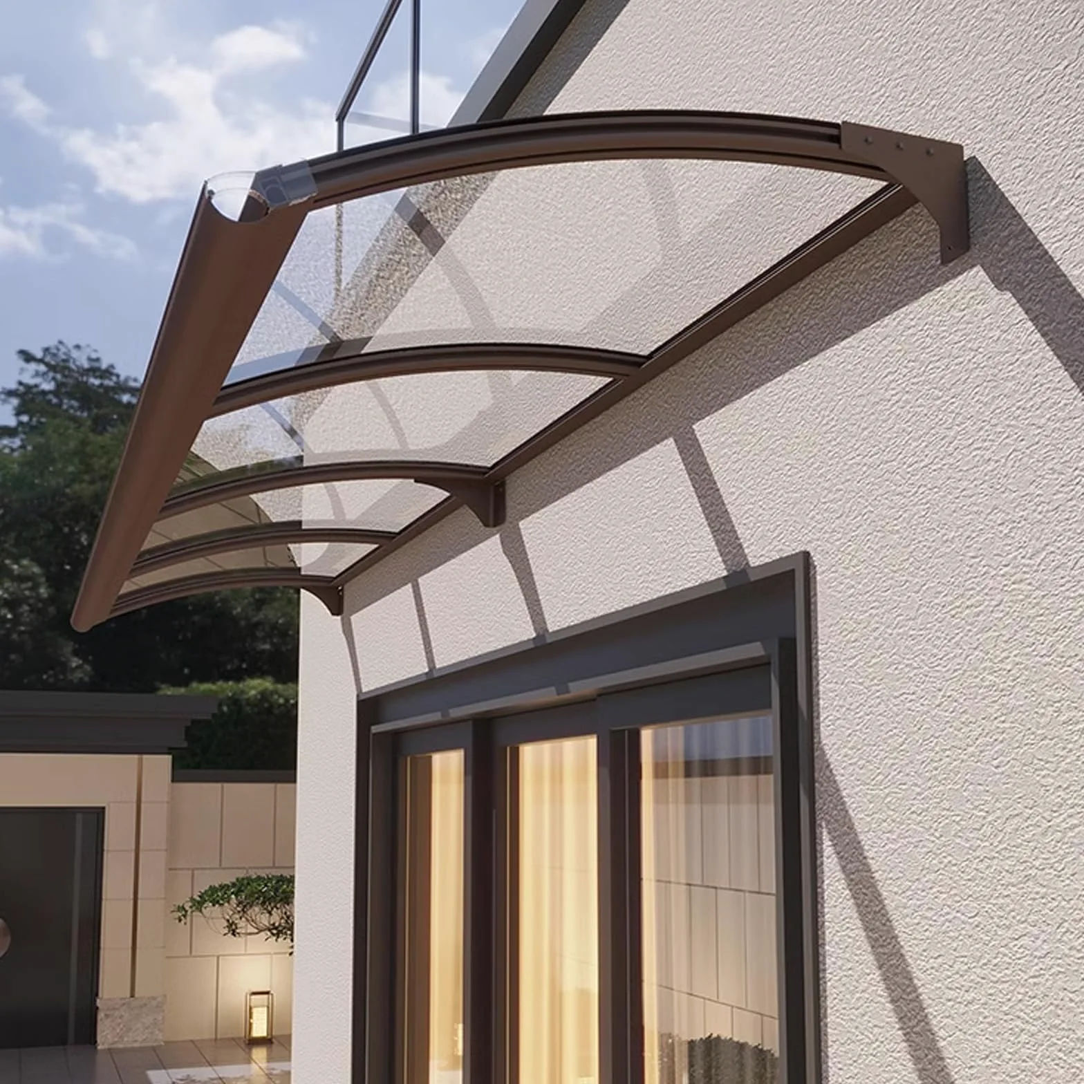 Pensilina Tettoia per Porta Balcone Esterno,Tenda da Veranda Pensilina in Policarbonato e Alluminio, Tendalino per Finestra Antivento Resistente ai Raggi Uv,con Accessori (45x150cm/18"x59")