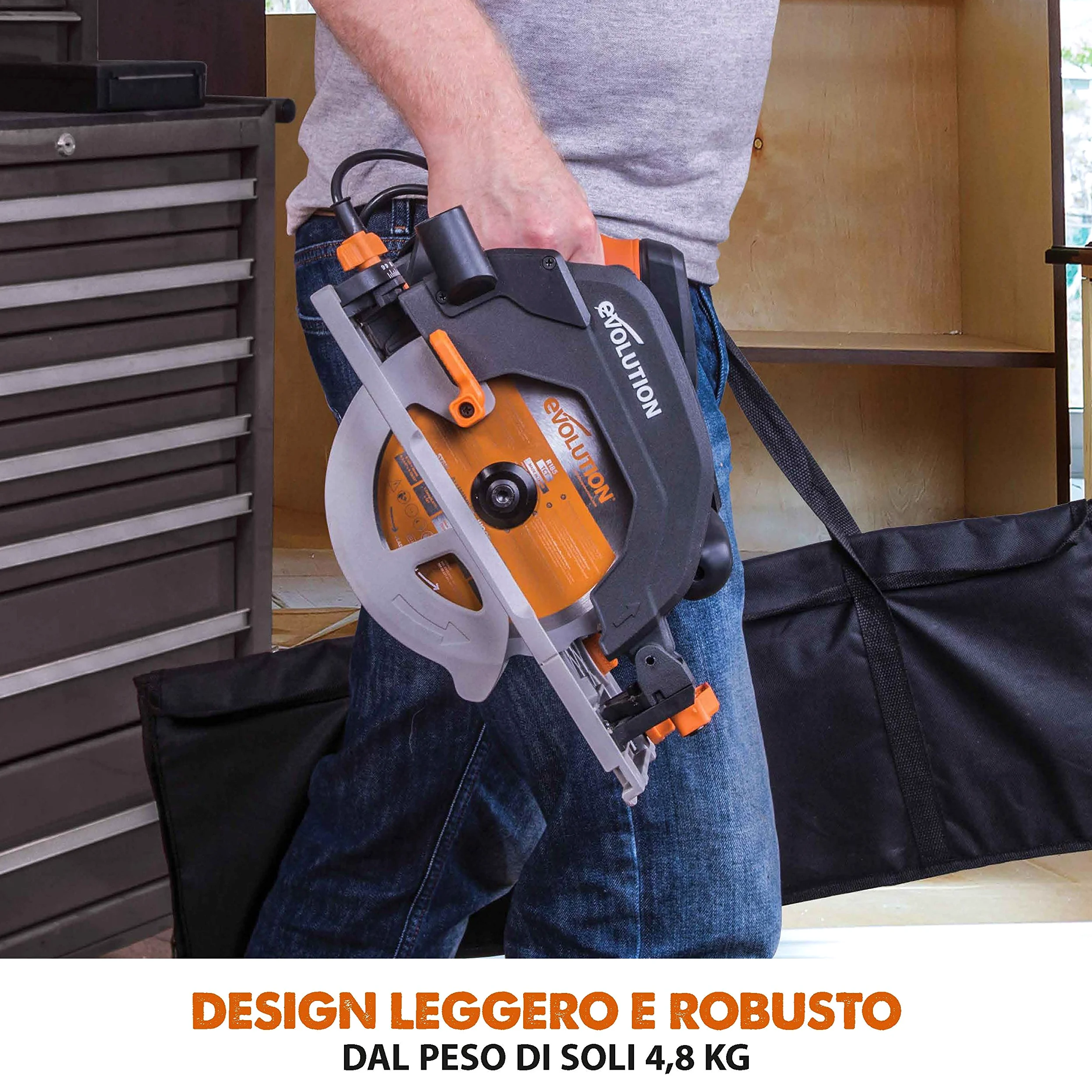 Evolution Power Tools - R185CCSX Sega Circolare Multi-Materiale 185 mm Compatibile con Binario Guida (Pacchetto Abbinato con Binario da 1020 mm Incluso), 230 V