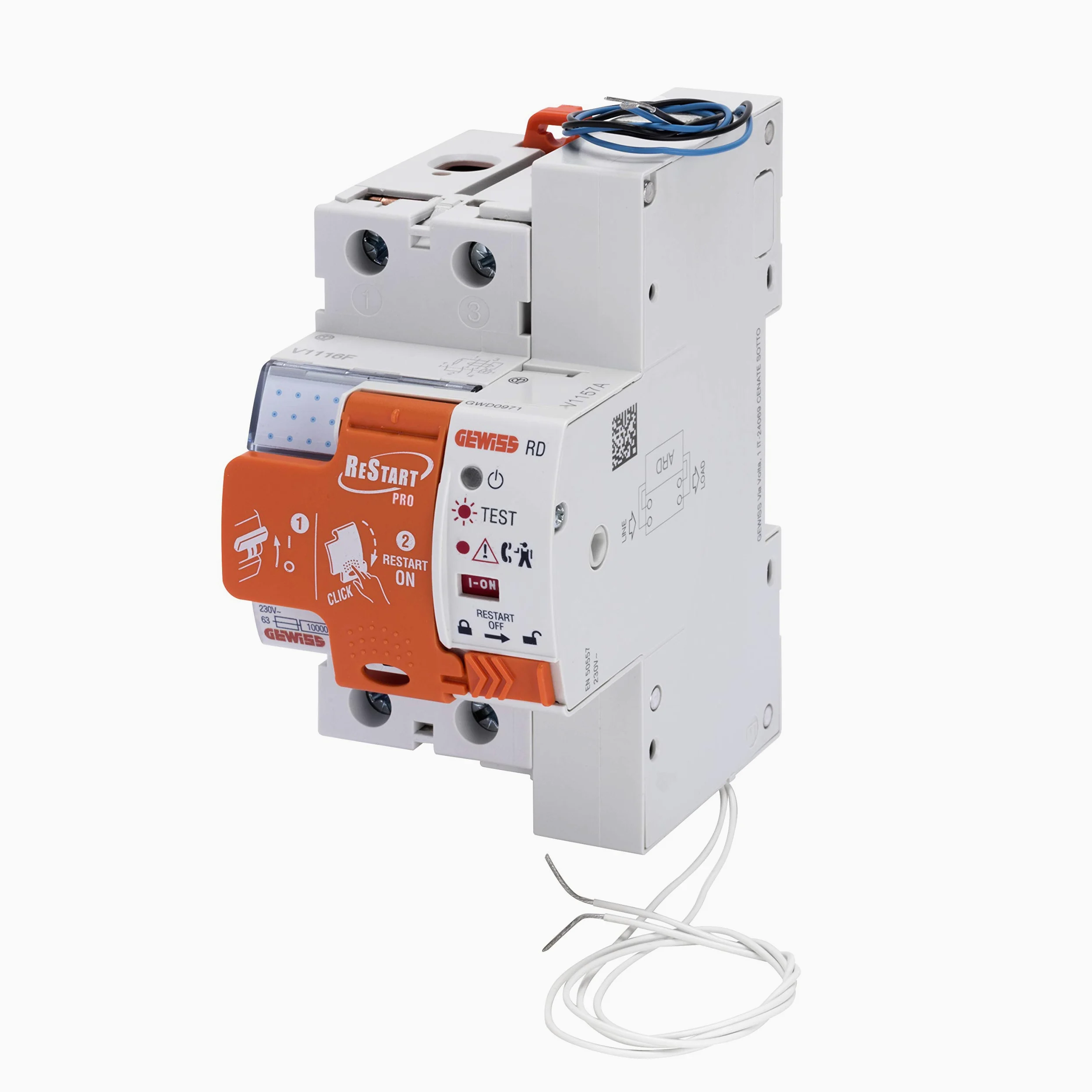 GEWISS - GWD4817P GWD4817P Restart Rd Pro, 2 Poli, Accoppiato con Differenziale Puro Idp, 25 a Tipo a Idn=0,03 a 230 V, 3 Moduli En 50022