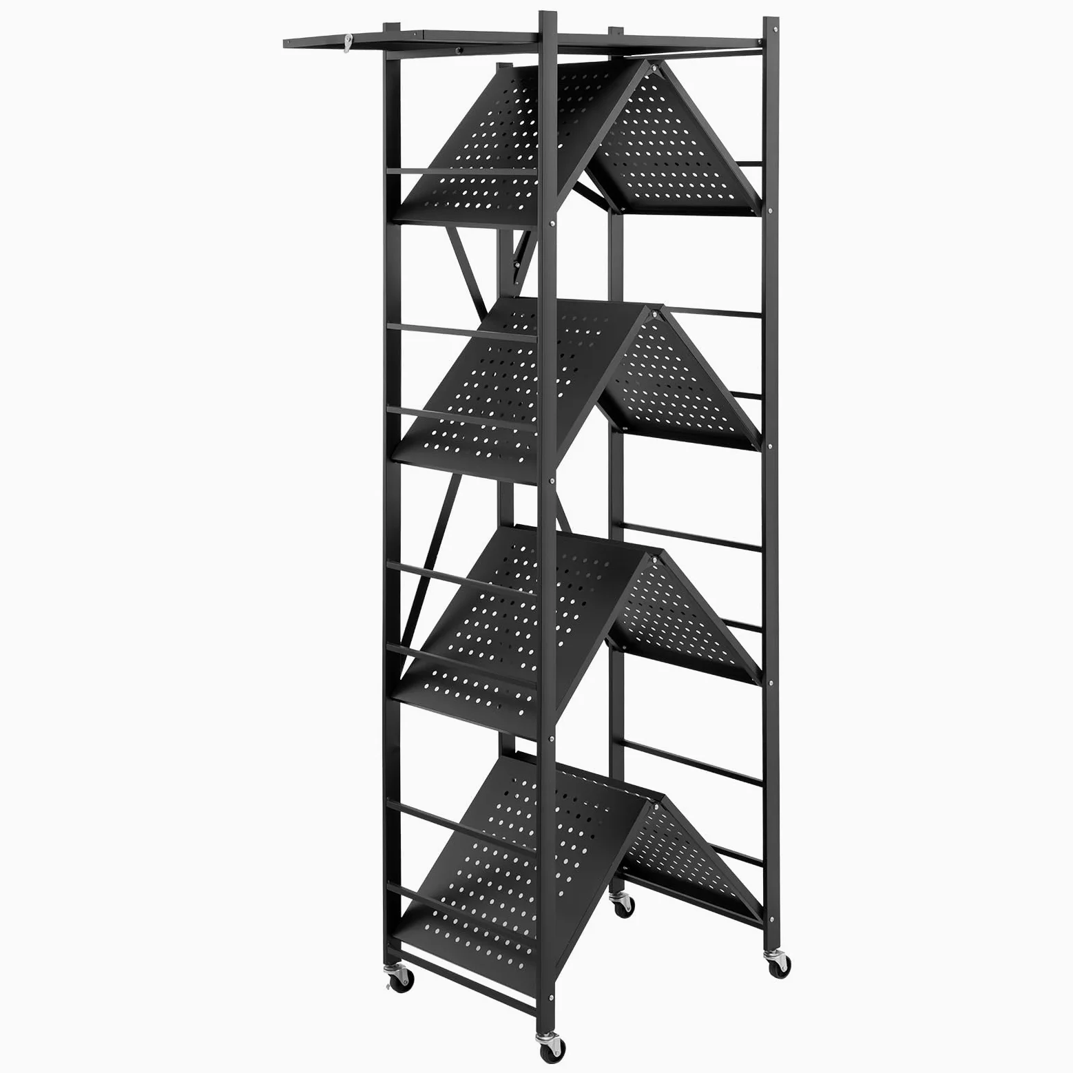 VEVOR Scaffale Portaoggetti Pieghevole a 5 Ripiani con Ruote, Scaffale in Metallo Pieghevole, Robusto Resistente Senza Montaggio, Ideale per Garage, Cucina, Cantina Nero 380 x 710 x 1630 mm