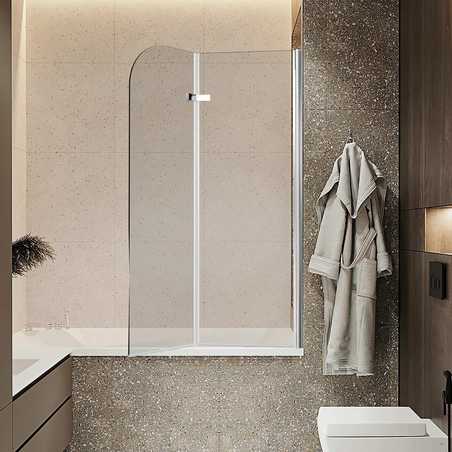 Parete per vasca da bagno, 100x140 cm 2 pezzi Pieghevole Parete doccia per vasca da bagno, vetro di sicurezza ESG da 6 mm, Parete vasca da bagno argento trasparente, Parete vasca in vetro con