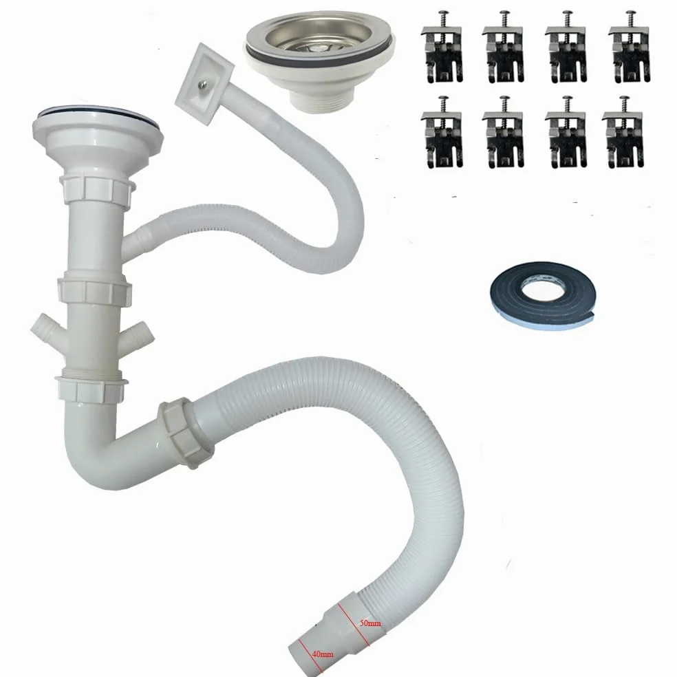 Lavello da cucina 100 x 50 B, in acciaio inox 304, spessore del materiale 0,8 mm, XXL, 50 x 40 cm, lavello, lavello da incasso, rettangolare, 1 vasca, scolapiatti (scolapiatti a destra nero)