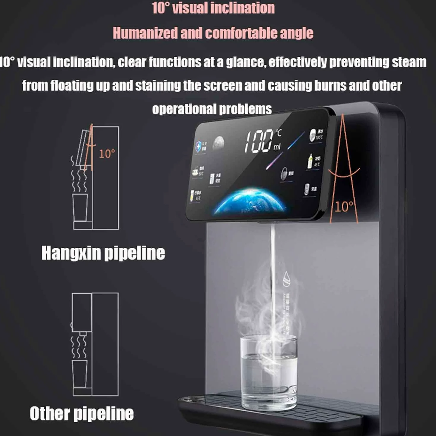 Dispenser d'acqua a parete con alimentazione a rete, riscaldamento efficiente da 2200 W, distributore di acqua calda, bollitore elettrico, riscaldamento rapido per 3 secondi, quattro livelli di volume