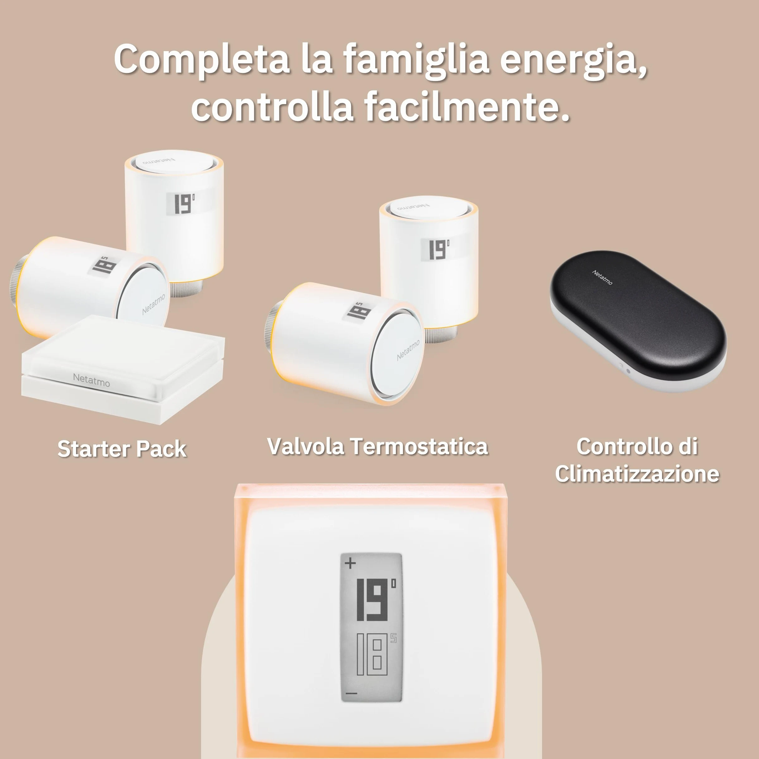 Netatmo Starter Pack Valvole Smart Wifi per Radiatore, Controllo remoto, Risparmio energetico, Pacchetto riscaldamento collettivo, Compatibile con Amazon Alexa, Apple e Google NVP-AMZ
