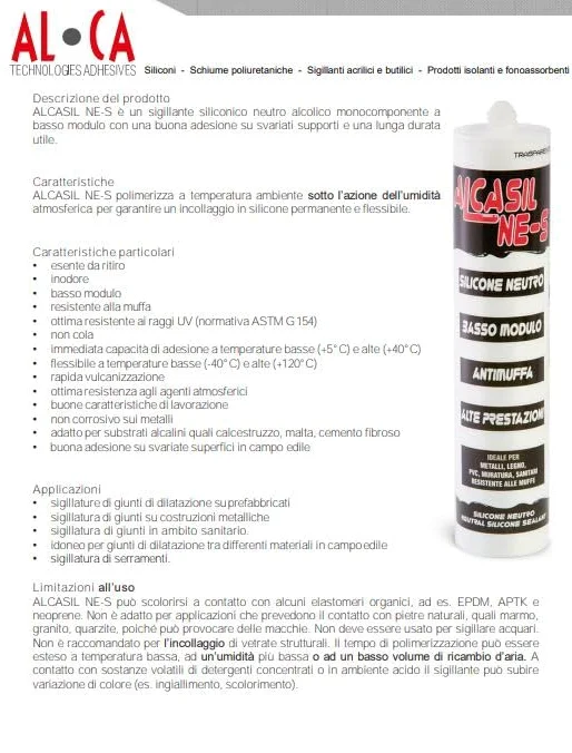 Alcasil NE-S, Sigillante Siliconico, Professionale, Neutro, Basso Modulo, Antimuffa, 310ml (6)