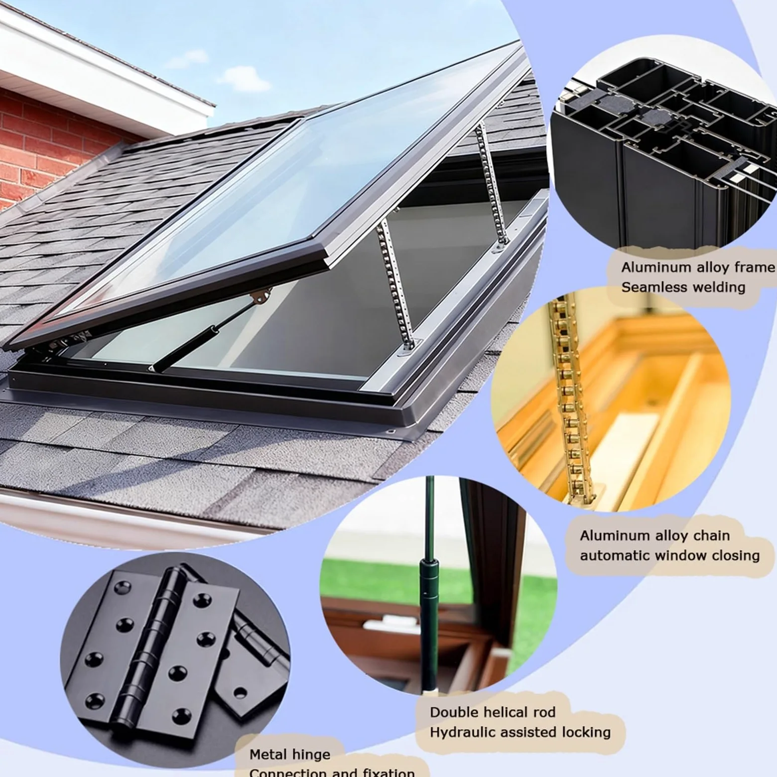 Personalizzabile Finestre Tetto Lucernario, Doppi Uscita D'emergenza Illuminazione Finestra Pozzo, Telaio Alluminio Elettrico Sensore Pioggia Tutto Uno Ventilazione(40x80cm)