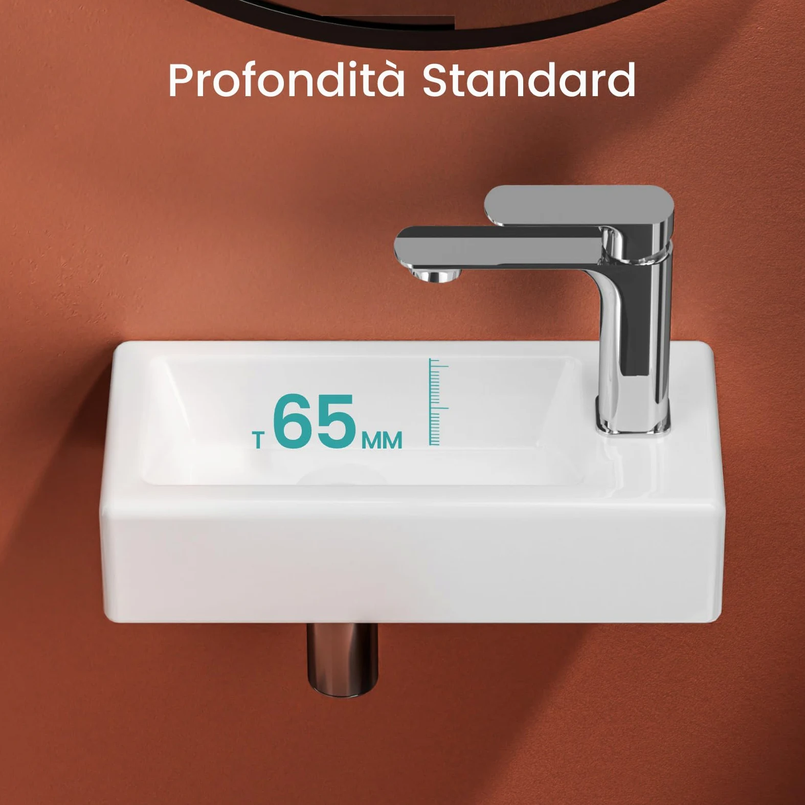 EMKE Lavabo Sospeso 405 x 205 x 105 mm – Lavabo Compatto ed Elegante per Piccoli Bagni e WC Ospiti – Rubinetto a Destra, Installazione a Parete,Bianco Lucido