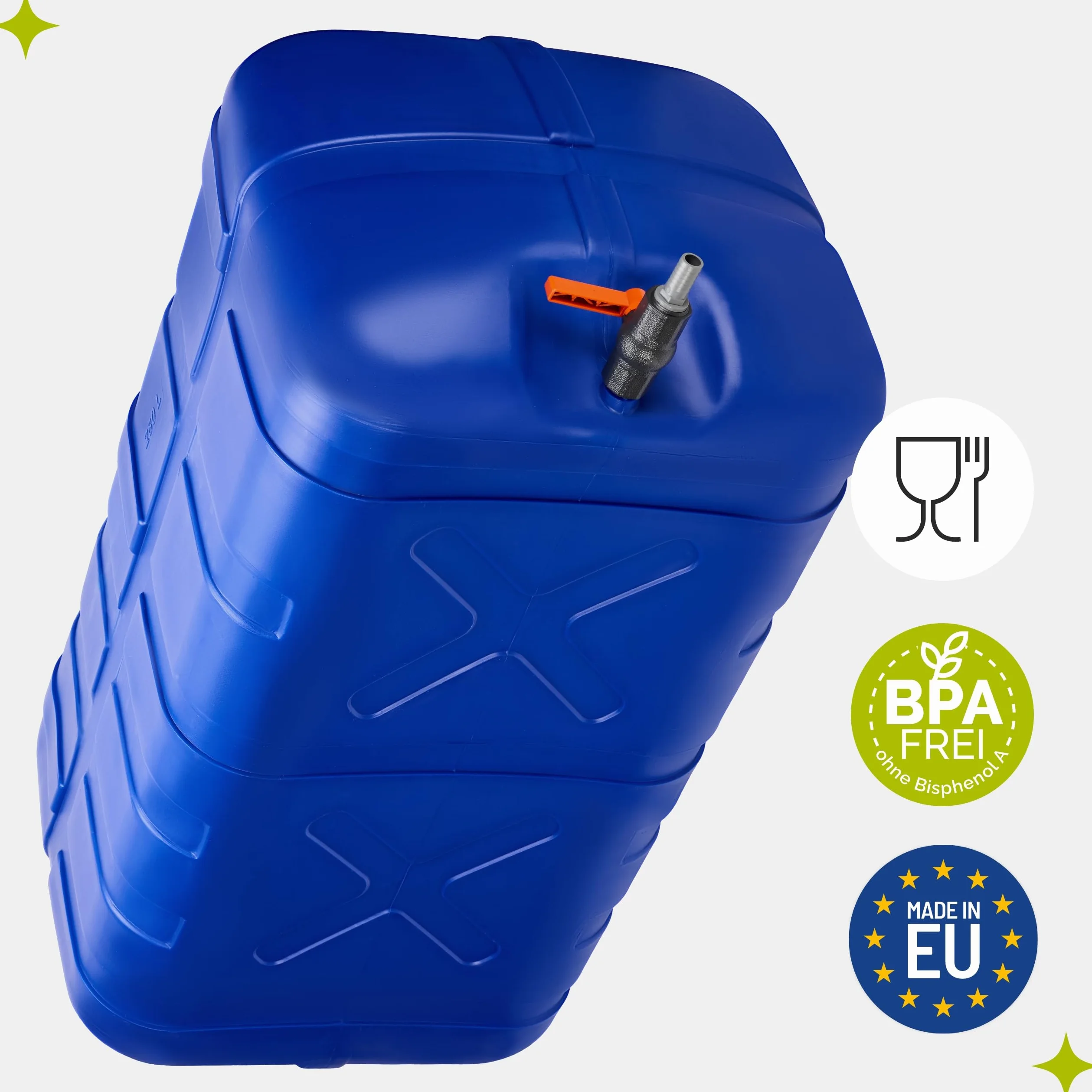 Garronda Tanica 280L Acqua con Rubinetto – Serbatoio Acqua Piovana e Potabile in Plastica HDPE Alimentare Contenitore con Coperchio a Vite per Esterno Camper Orto Uso Agricolo Blu GD-0098