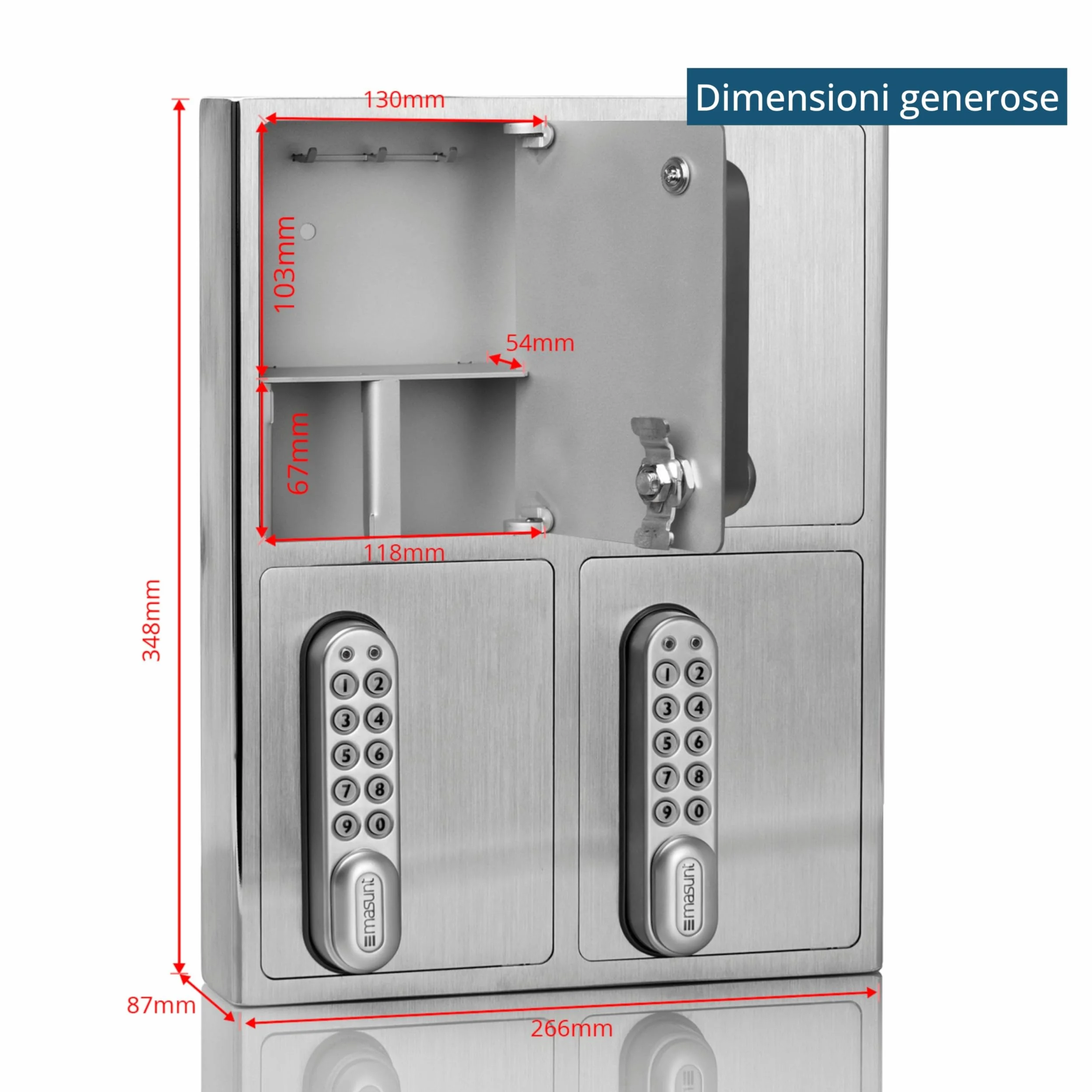 masunt cassaforte per chiavi 1420 E Code | Innovativa assegnazione online del codice a distanza | cassaforte elettronica per chiavi in acciaio inox V2A massiccio | 4 scomparti | antieffrazione