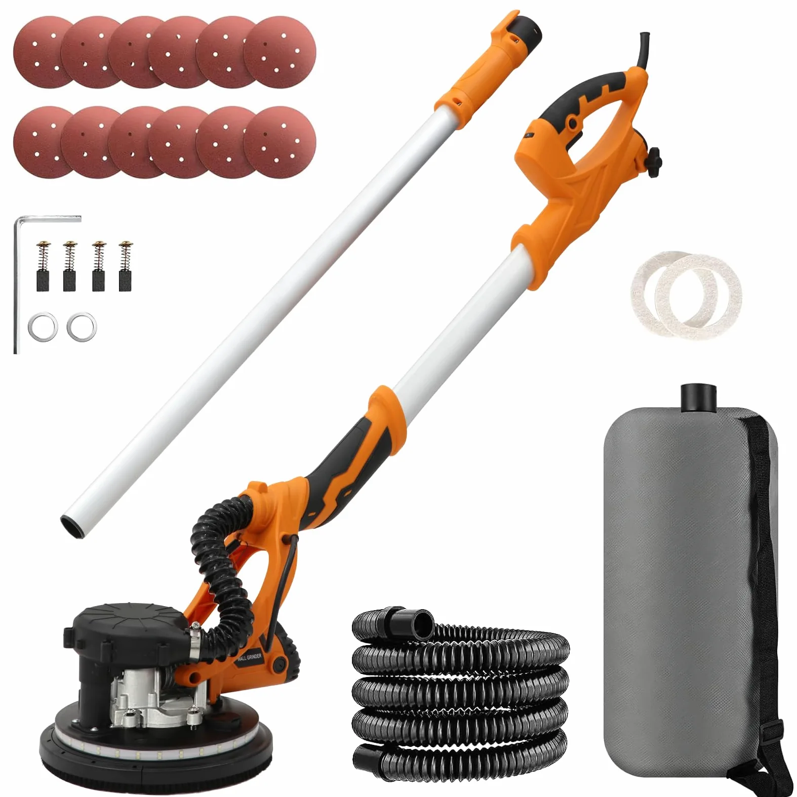 Ponceuse Girafe, 1250W Ponceuse Mur et Plafond, 5 Vitesses Variables 800-1800RPM avec poignée télescopique avec bande lumineuse LED et sac de collecte de poussière par aspiration