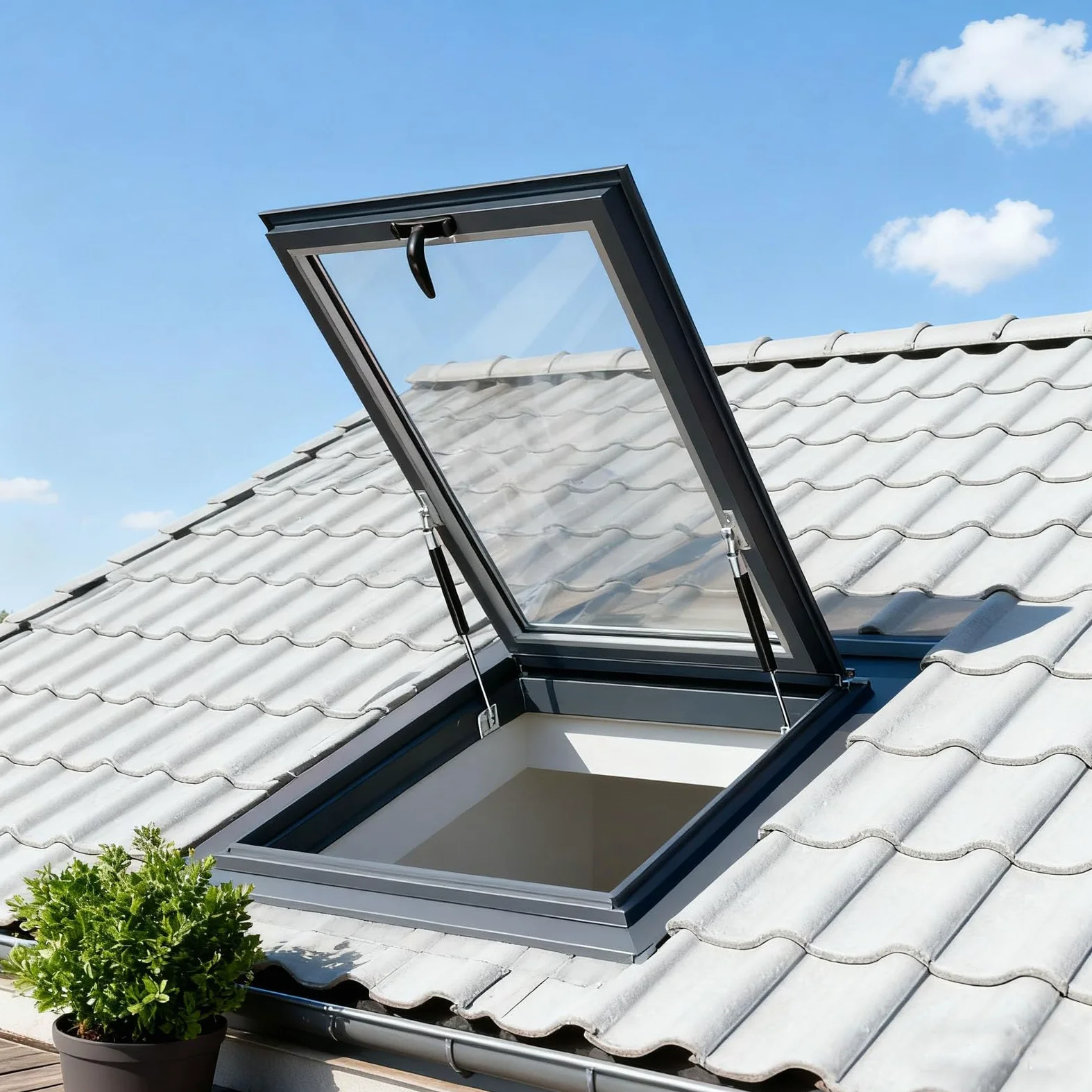Lucernario per tetto - Finestra per tetto con vetro temperato, Botola per soffitto con asta idraulica, Porta di accesso al sottotetto, Finestra per pozzo di illuminazione del seminterrato (68×78cm)