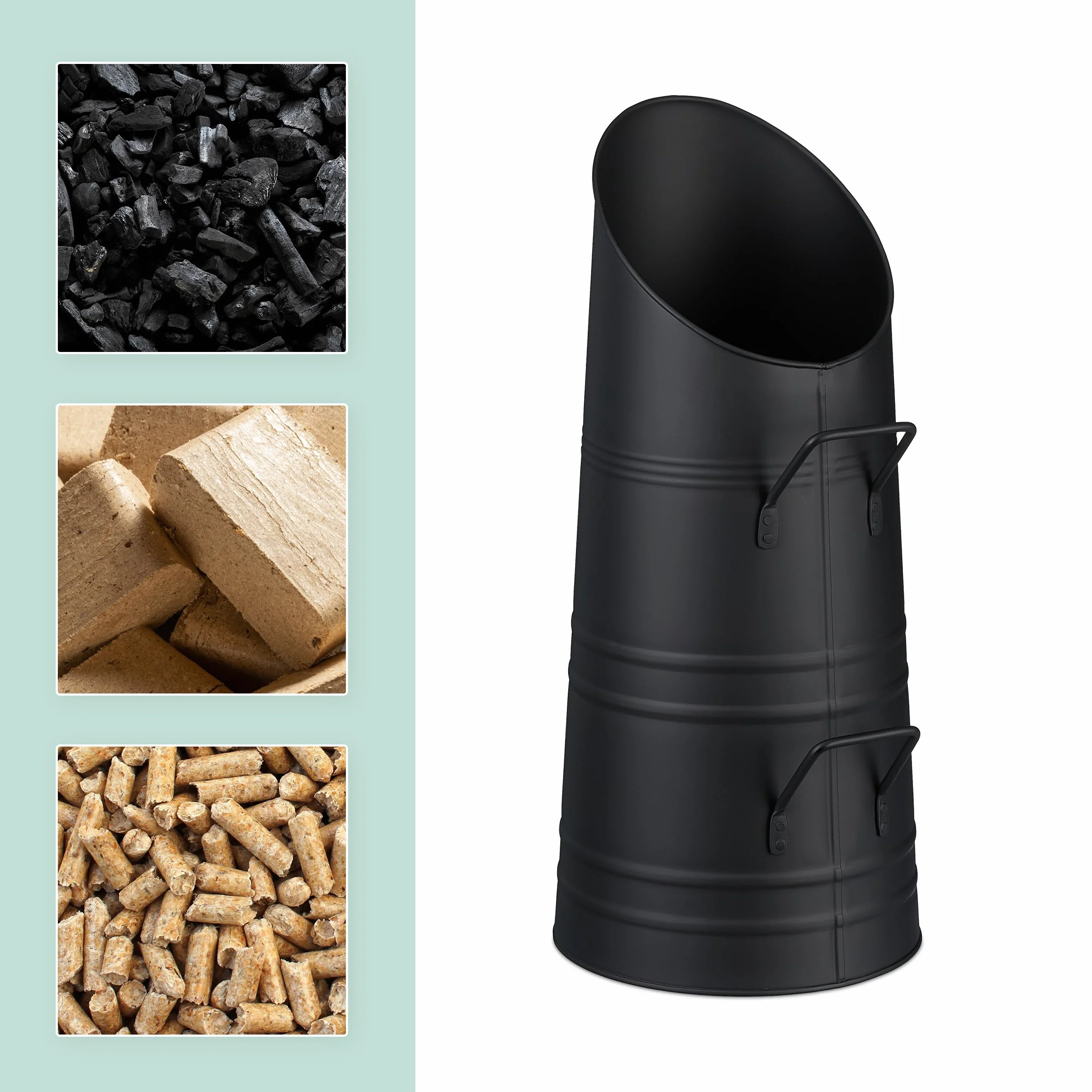 Relaxdays Contenitore Porta Carbone da Camino, Secchio per Pellet Caminetto, Secchiello Portacenere da 9 L, Ferro, Nero