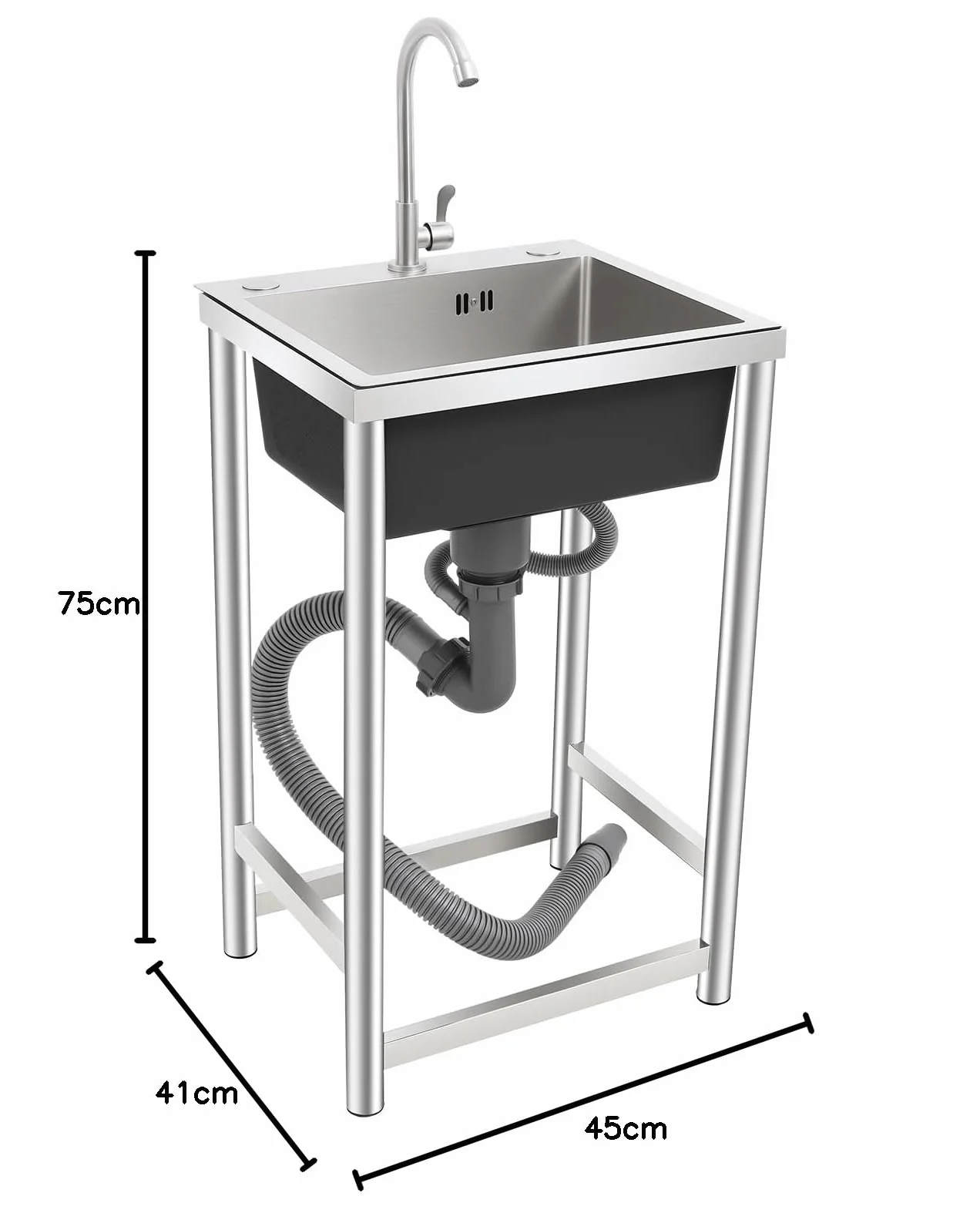 Lavello con base 45 x 40 x 22 cm, mobile lavabo in acciaio inox, per ristorante, lavanderia, esterno