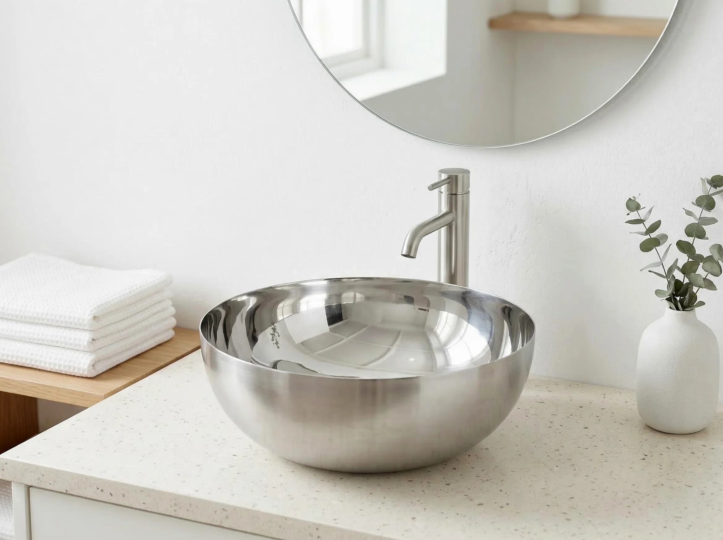 Lavabo Loft Cromo Ø 37 cm – Lavabo da Appoggio in Metallo Cromato Lucido, Design Minimal Moderno