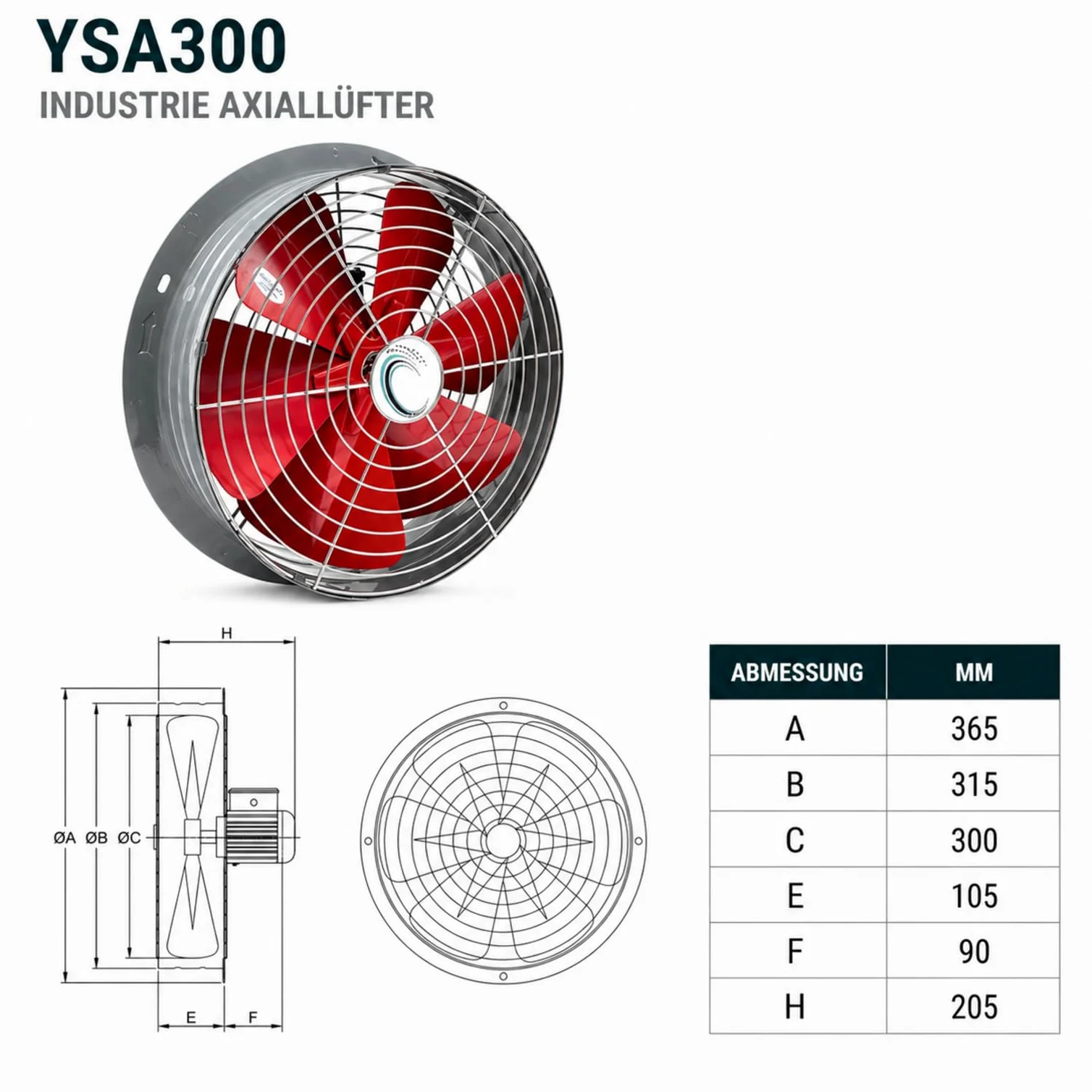 Uzman Ventilatore assiale murale ad alta prestazione - Ventilatore assiale industriale - Ventilatore murale - Per finestra - 300 mm, 350 mm, 400 mm, 450 mm, 500 mm, 550 mm, 600 mm - Aspirazione aria