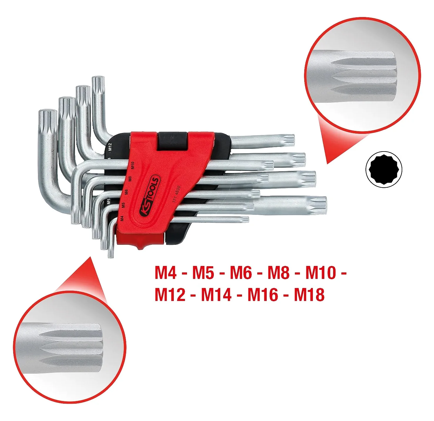 KS Tools 151.4630 Serie di chiavi maschio piegate XZN,9 pzM9-M12