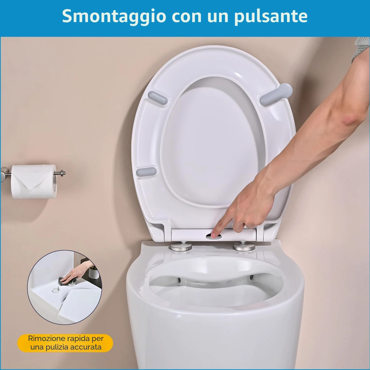 YEAUPE PRO Tavoletta wc Universali O Forma,Sedile WC Urea-Formaldeide Chiusura Ammortizzata tavoletta wc con Sgancio Rapido a un Pulsante, Bianco 44,6 * 37,5 * 5,2CM
