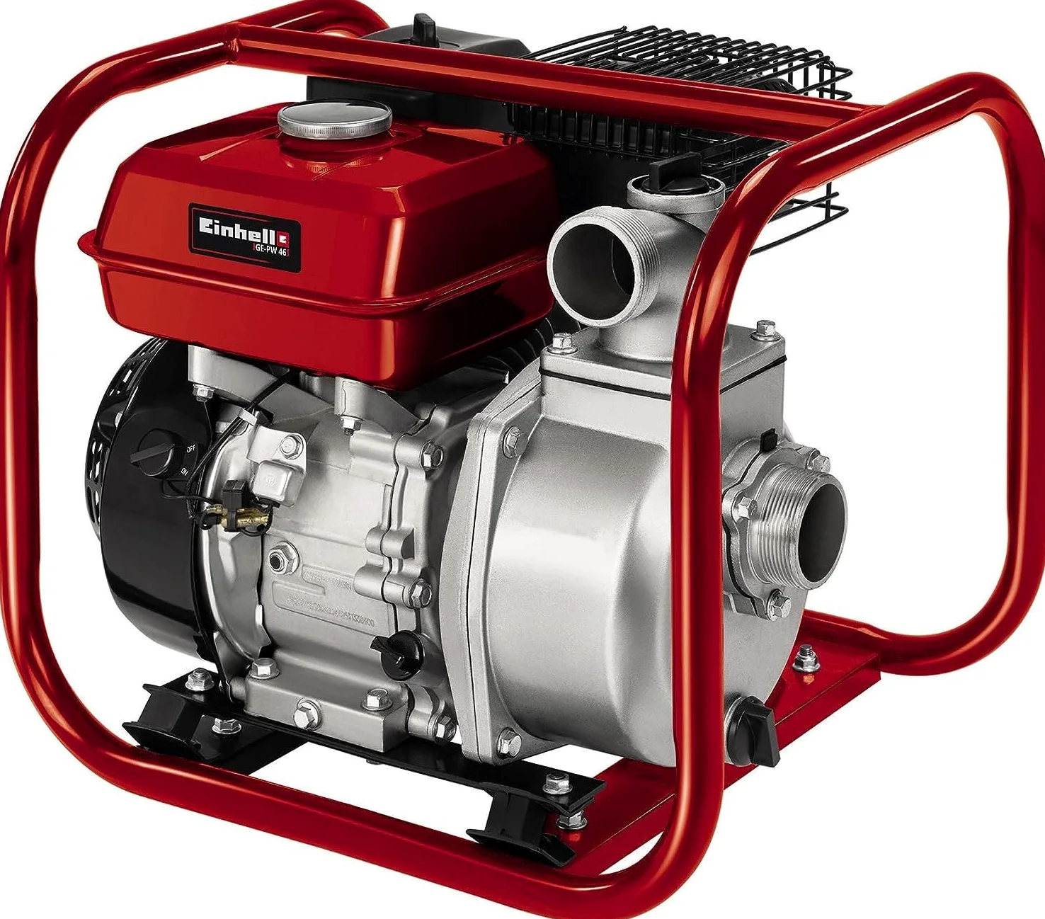 Einhell GE-PW 46 Motopompa (motore benzina 4 tempi, 4600 W - 6,3 HP, portata max 23000 L/h, prevalenza 26 m, altezza aspirazione max 6,5m, serbatoio benzina 3,6 l, dispositivo arresto mancanza olio)