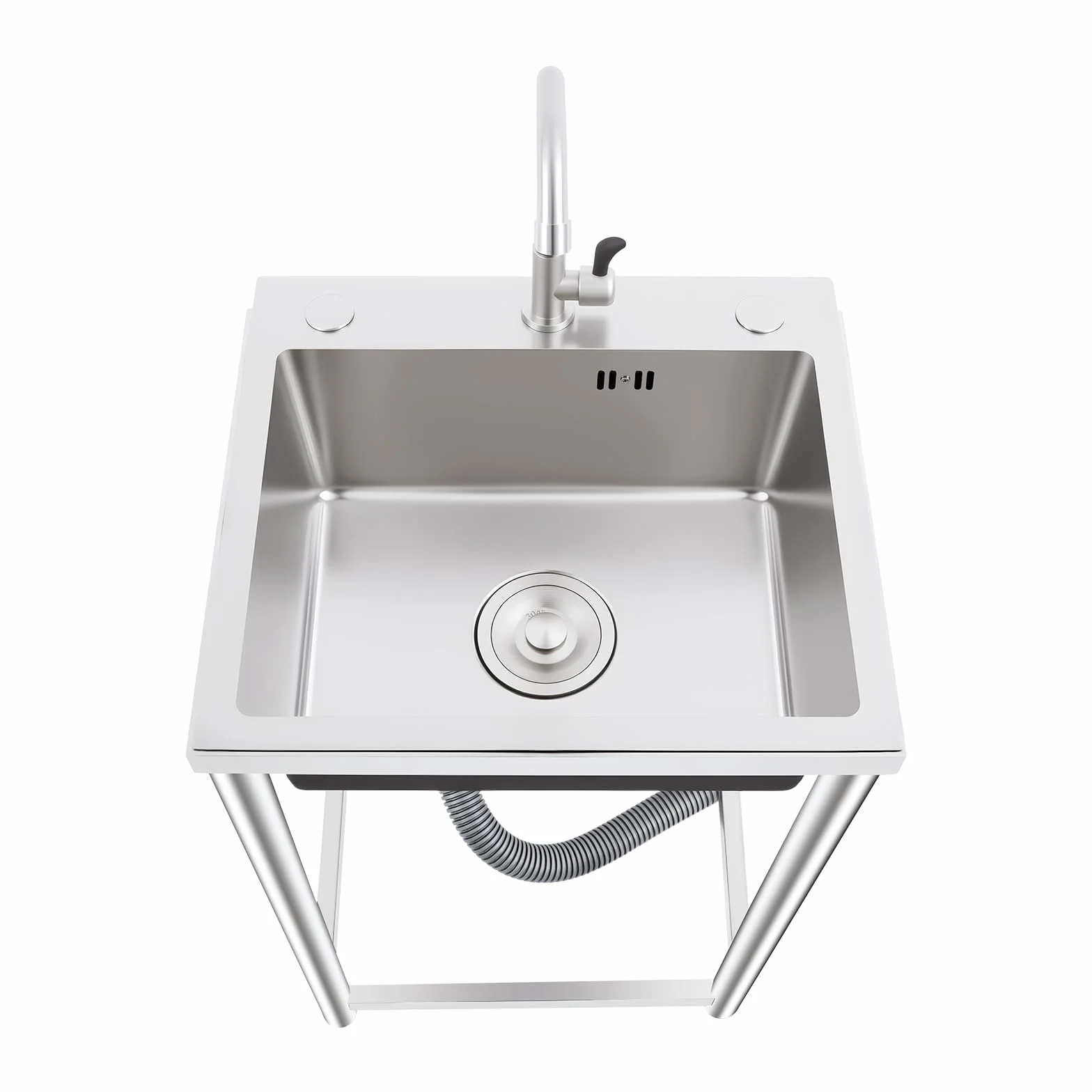 Lavandino da Esterno, 45x41x75cm Lavandino, Lavabo da Esterno, Carico Telaio 50kg, Lavandino da Esterno con Mobile, Lavabo da Giardino per Cucine, Lavanderie, Garage e Giardini (Argento/Nero)