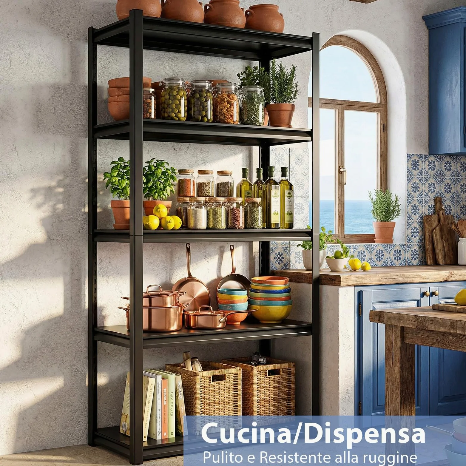 Himimi Scaffale Metallico Industriale 5 Ripiani 1000 kg Scaffale di Stoccaggio Robusto con Ripiani Regolabili in Altezza Scaffale Aperto per Cantina Garage Magazzino Cucina Scaffale 90x40x182 cm Nero