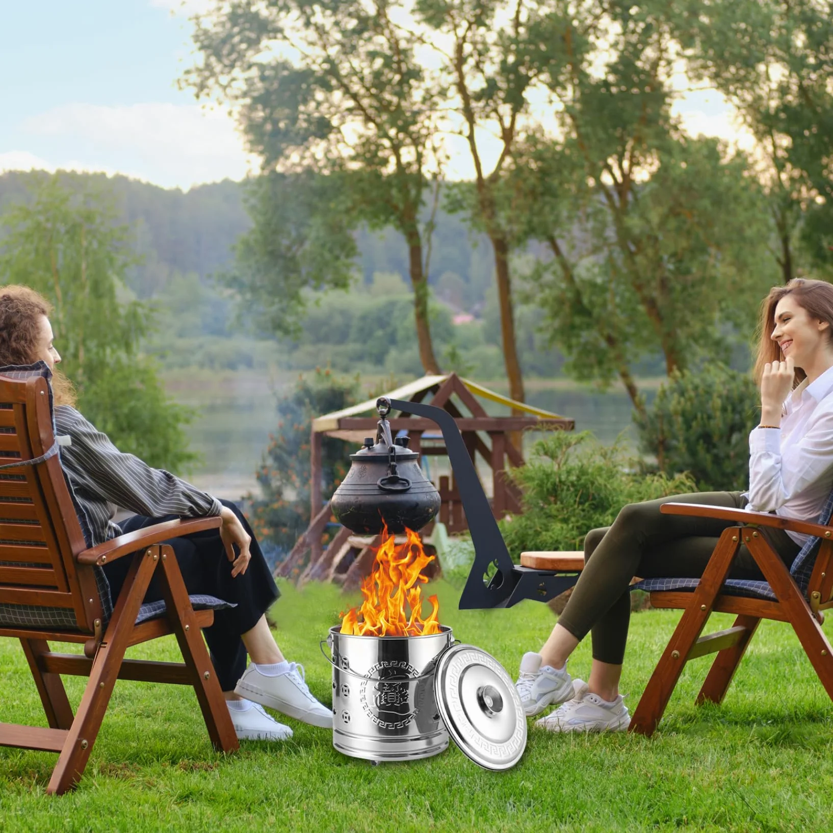 Inceneritore da giardino in acciaio inossidabile resistente al calore, bidoni da giardino, per prese d'aria, gancio per fuoco da giardino, foglie, carta, legno