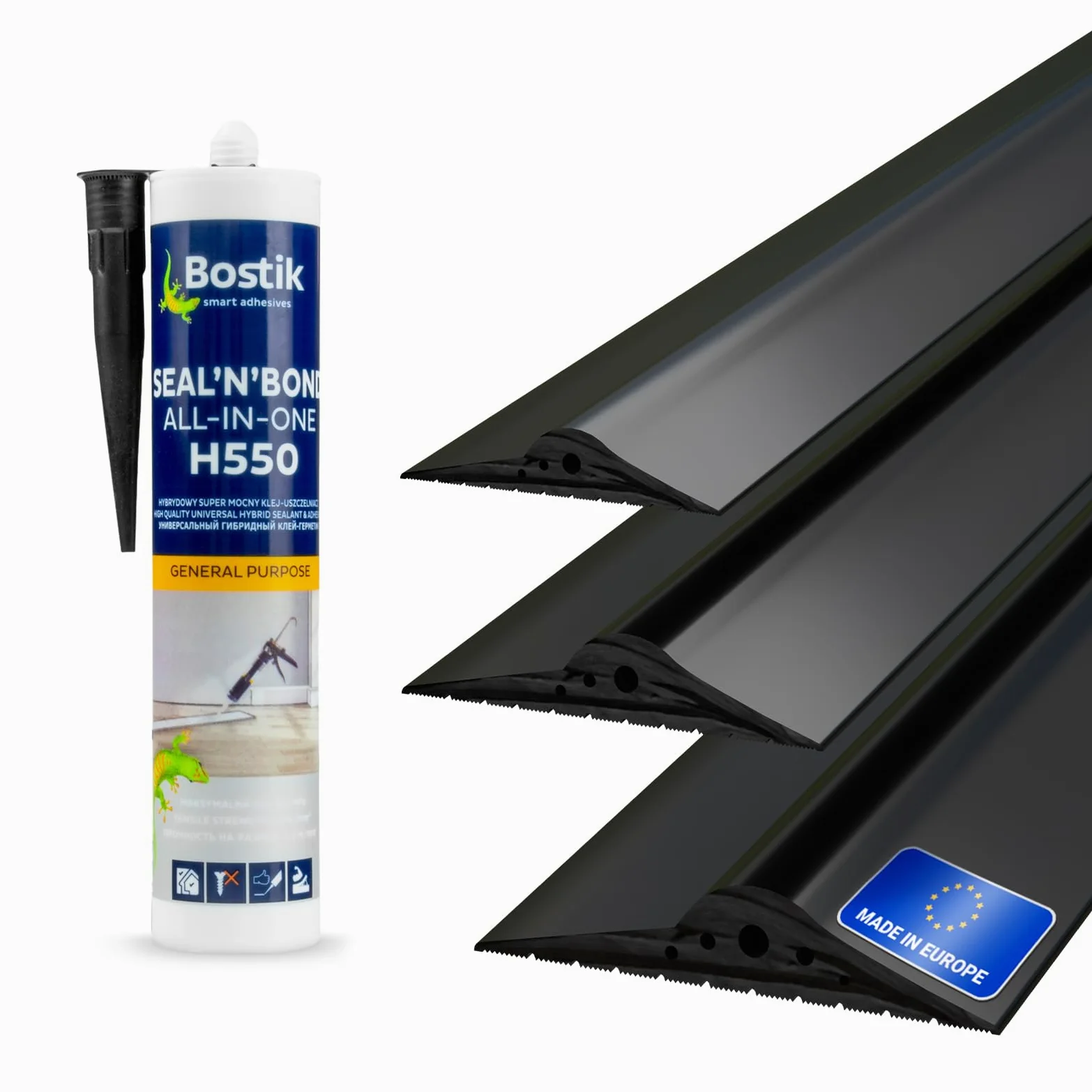Dq-pp | Guarnizione Soglia Garage | 2,5m | 30mm x 160mm | con colla per installazione | nero | Sigillatura per pavimenti | Soglia in gomma EPDM | 3cm x 16cm