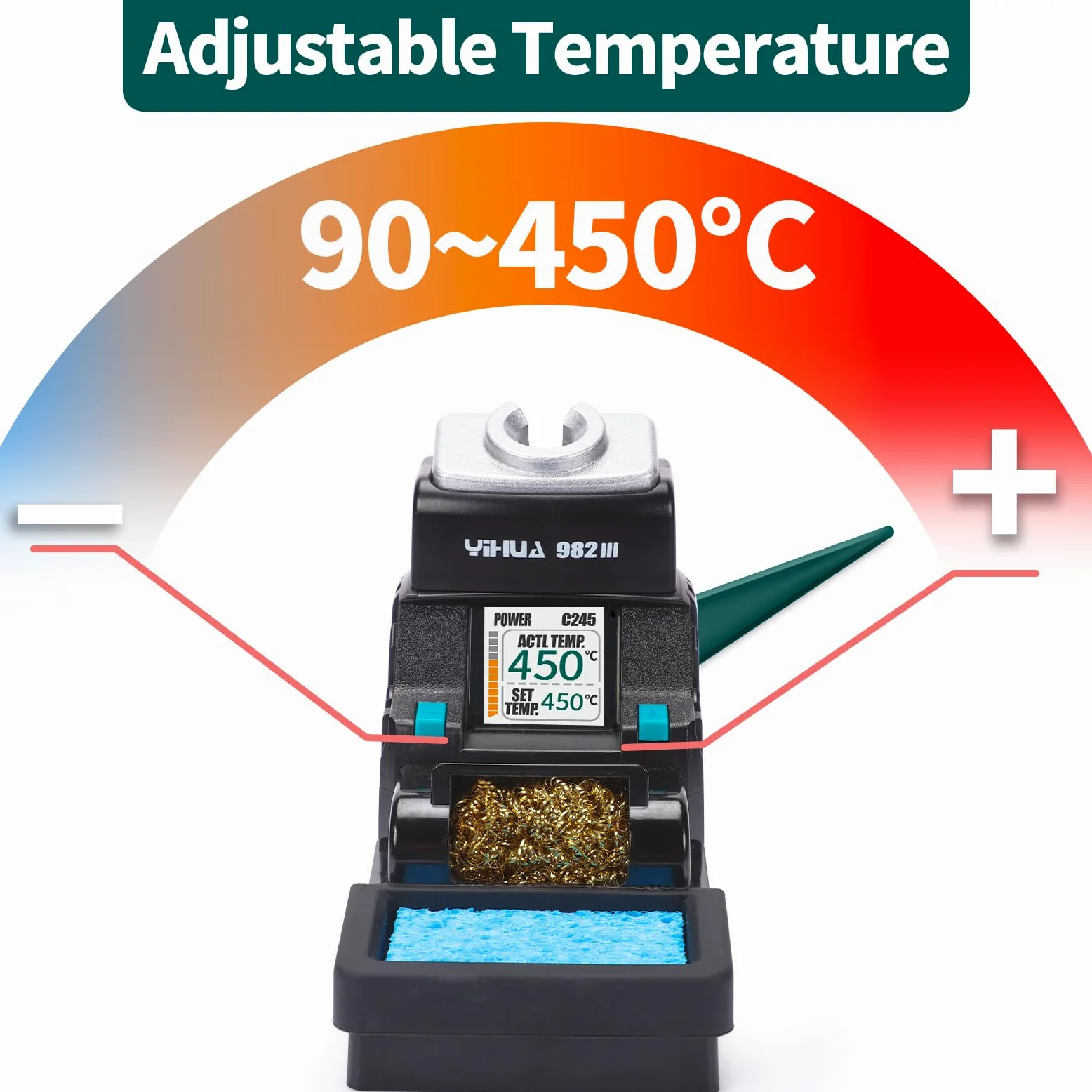 YIHUA 982-III Kit di Stazione di Saldatura di Precisione C245-Compatibile con 3 Punte per Saldatore C245 Filo per Saldatura Senza Piombo Modalità di Riposo Standby Automatico Spazi per Cambio Punte