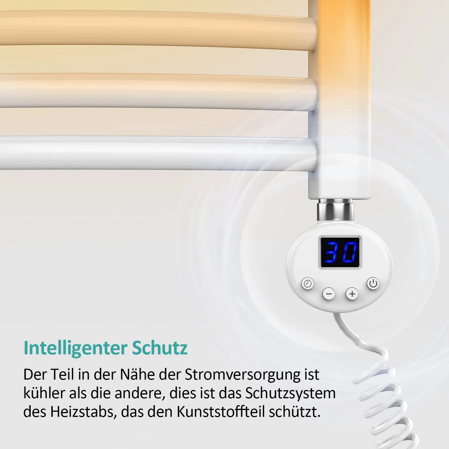 EMKE Barra riscaldante con termostato da 600 W, Colore Bianco, Elemento riscaldante per termosifoni da Bagno con Schermo LCD, Cartuccia riscaldante in Acciaio Inox, Adatta per radiatori