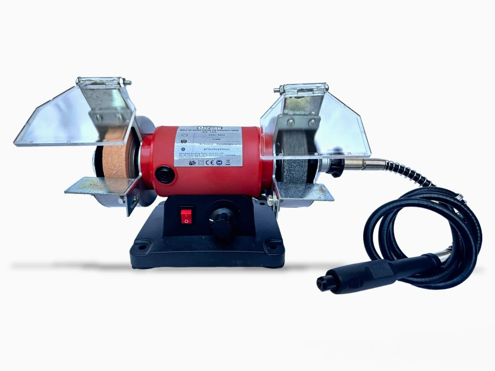 Smerigliatrice da Banco Multifunzione 120W Mini Mola da Banco 75mm Include Mini Trapano Albero Flessibile con Velocità Regolabile