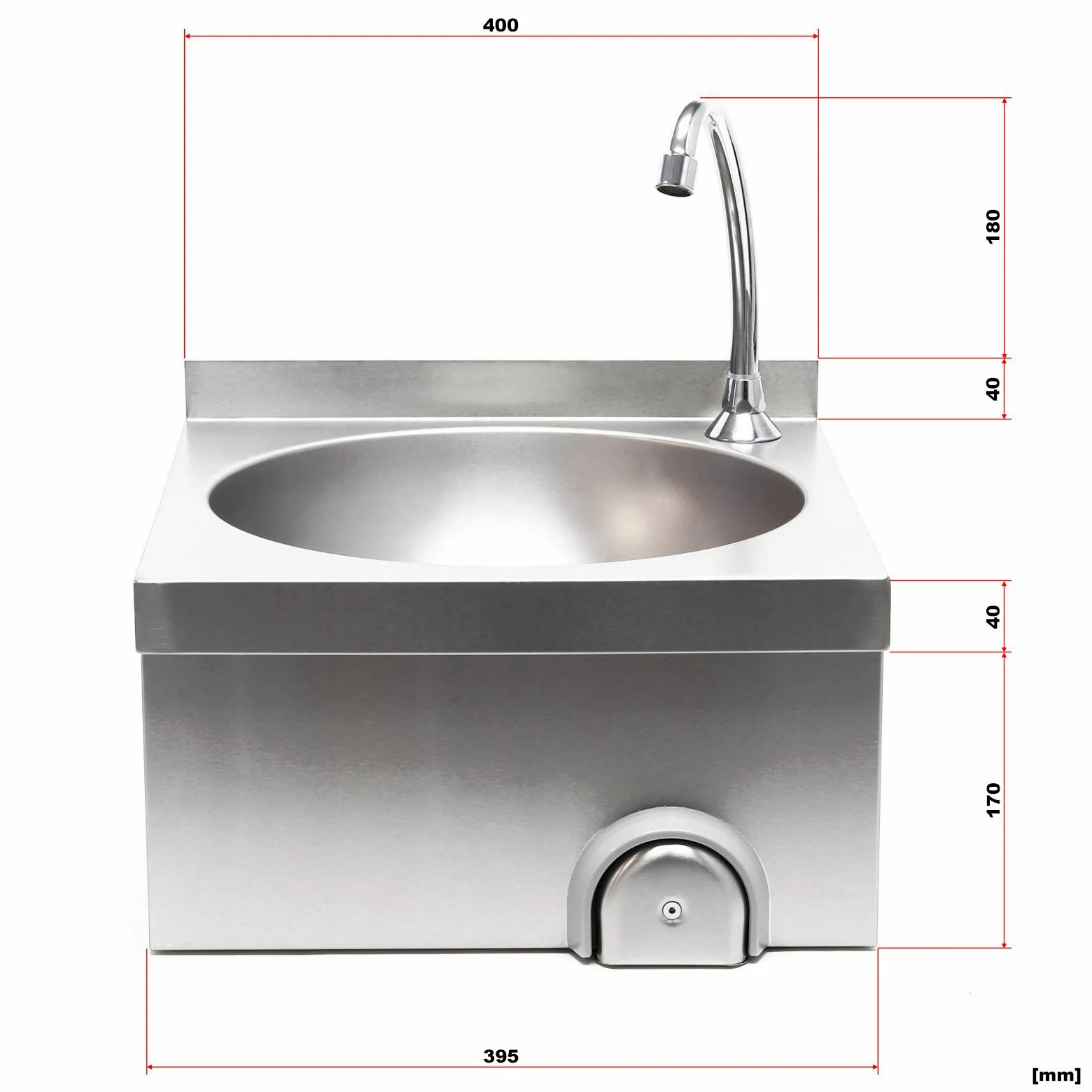 XPOtool Lavello professionale acciaio inox vaschetta rotonda comando a ginocchio montaggio a parete