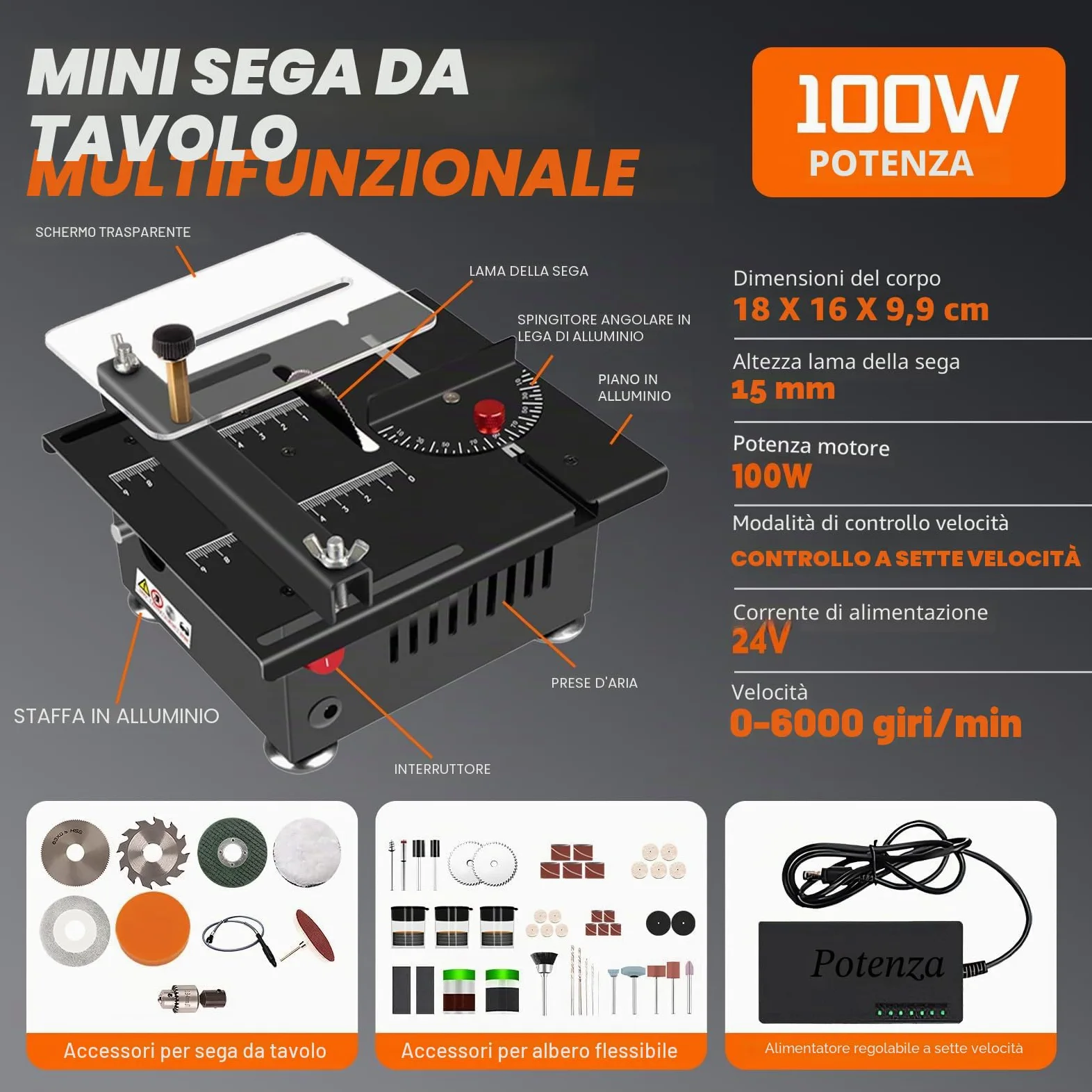 Mini Sega da Tavolo Per Artigianato, Mini Sega da Tavolo Multifunzione Potenza 100w, Piccola Sega da Tavolo Portatile, 7 Velocità Regolabili, Taglio 0-90°, Per Fai da Te, Legno, Acrilico E Taglio Pcb