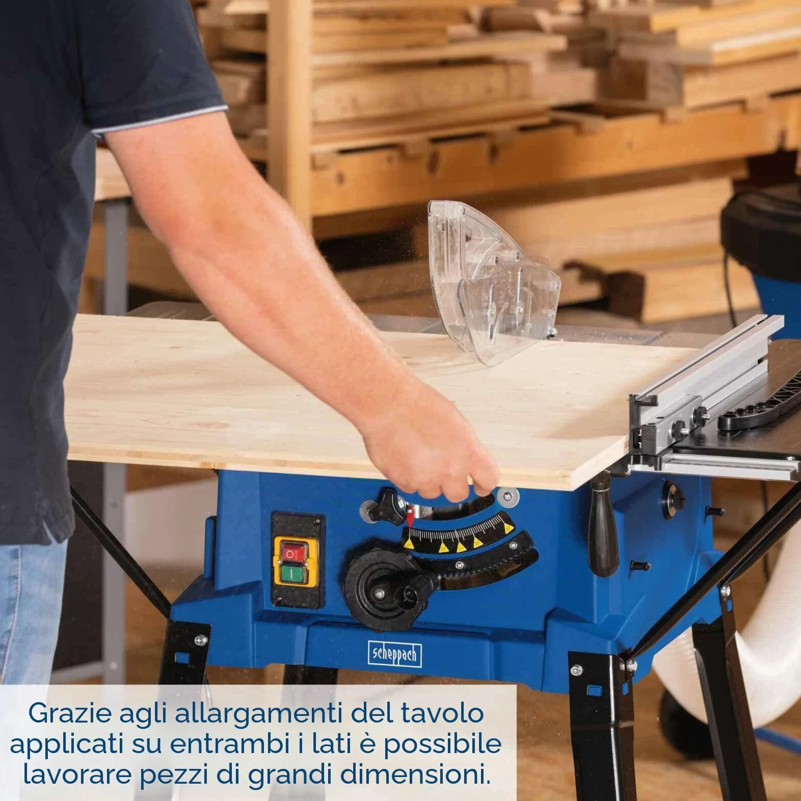 Scheppach Sega circolare da tavolo HS110 | 2000 W | Lama Ø254 mm | Altezza di taglio fino a 87 mm | Allargamenti da tavolo | Viene fornito con protezione lama, guida angolare e guida parallela