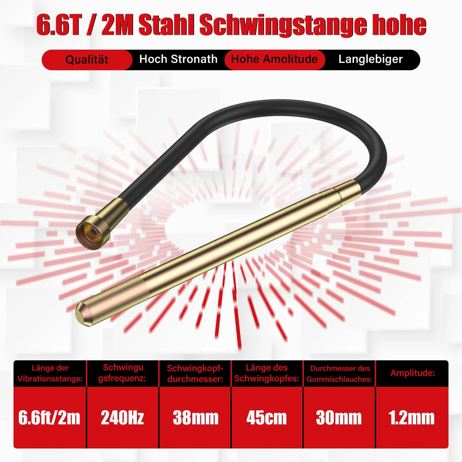IMAYCC 1600W Vibratore per Calcestruzzo con cinghia regolabile, Vibratore da Costruzione Elettrico 5000 giri/min, Lunghezza asta Vibrante 2m, Diametro albero Vibrante 38mm, per Strade Tunnel Ponti
