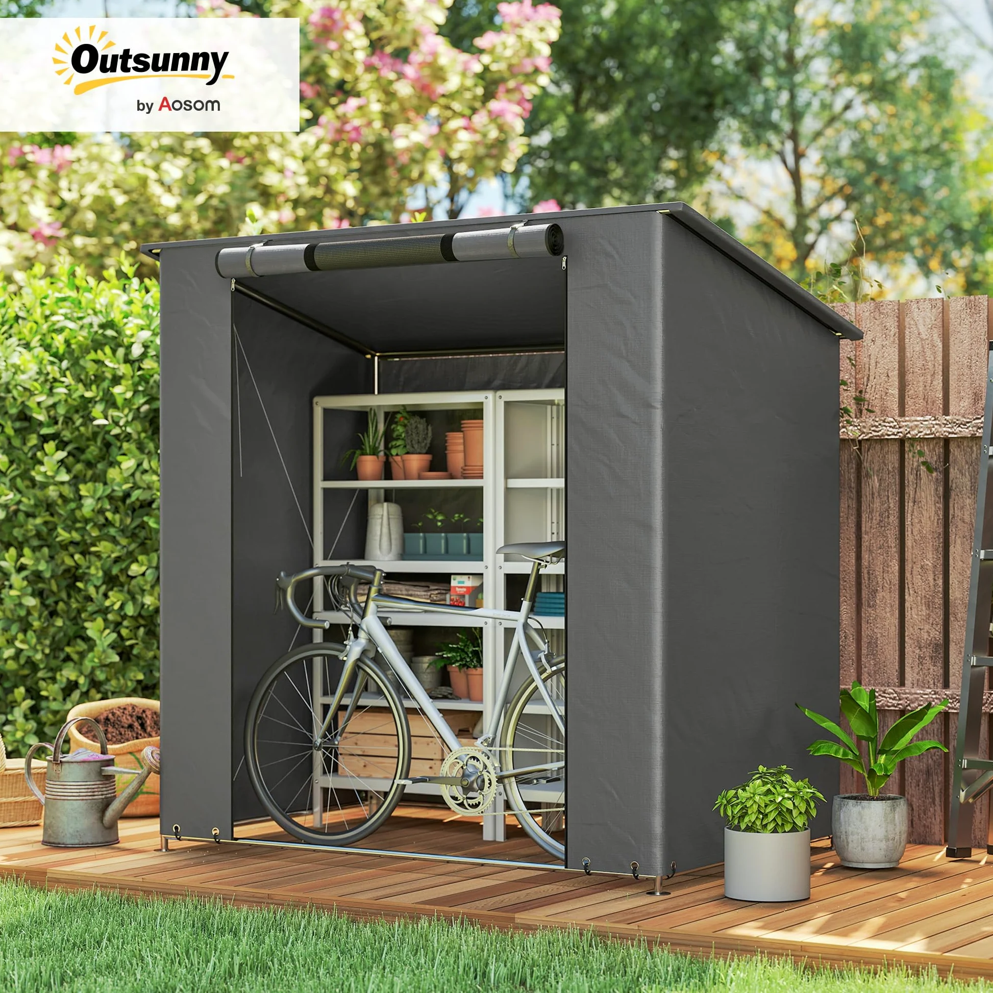 Outsunny Tenda da Garage Impermeabile 1,9x1,2 m con Tetto a Falda Unica, Porta con Cerniera Avvolgibile, Finestra con Telaio Metallico Rinforzato, Resistente ai Raggi UV