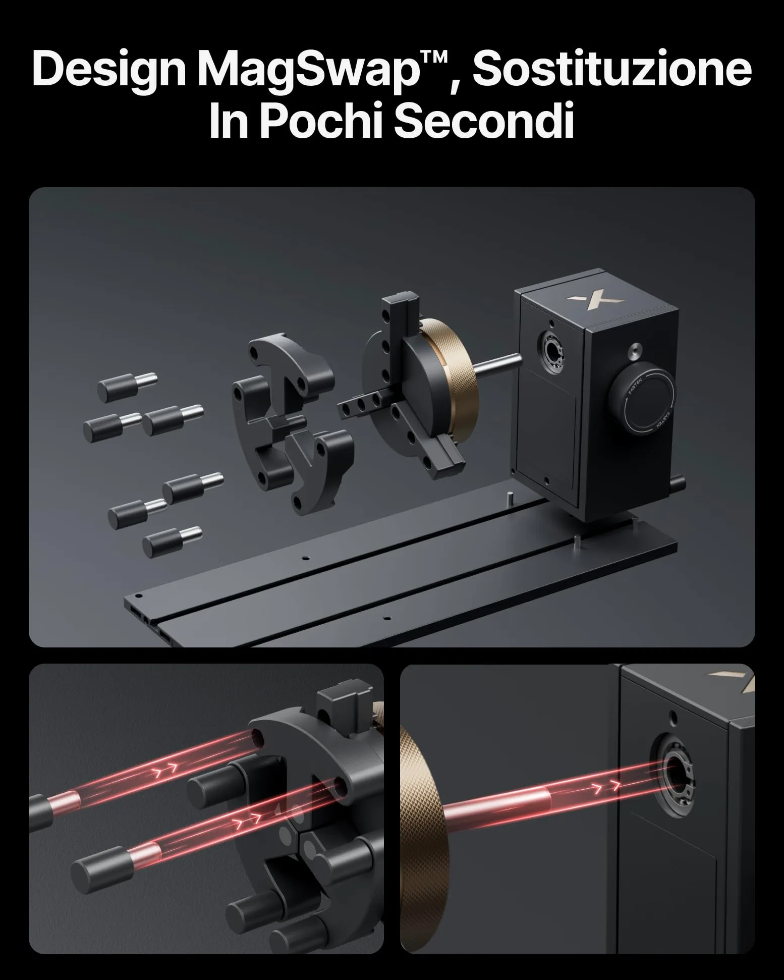 xTool RA3 Primo Rotary Smart MagSwap al Mondo per Incisore Laser xTool P3, F2&F2 Ultra UV, Allineamento LiDAR 360°, Rotary Intelligente per Anelli, Bicchieri e Oggetti Rotondi