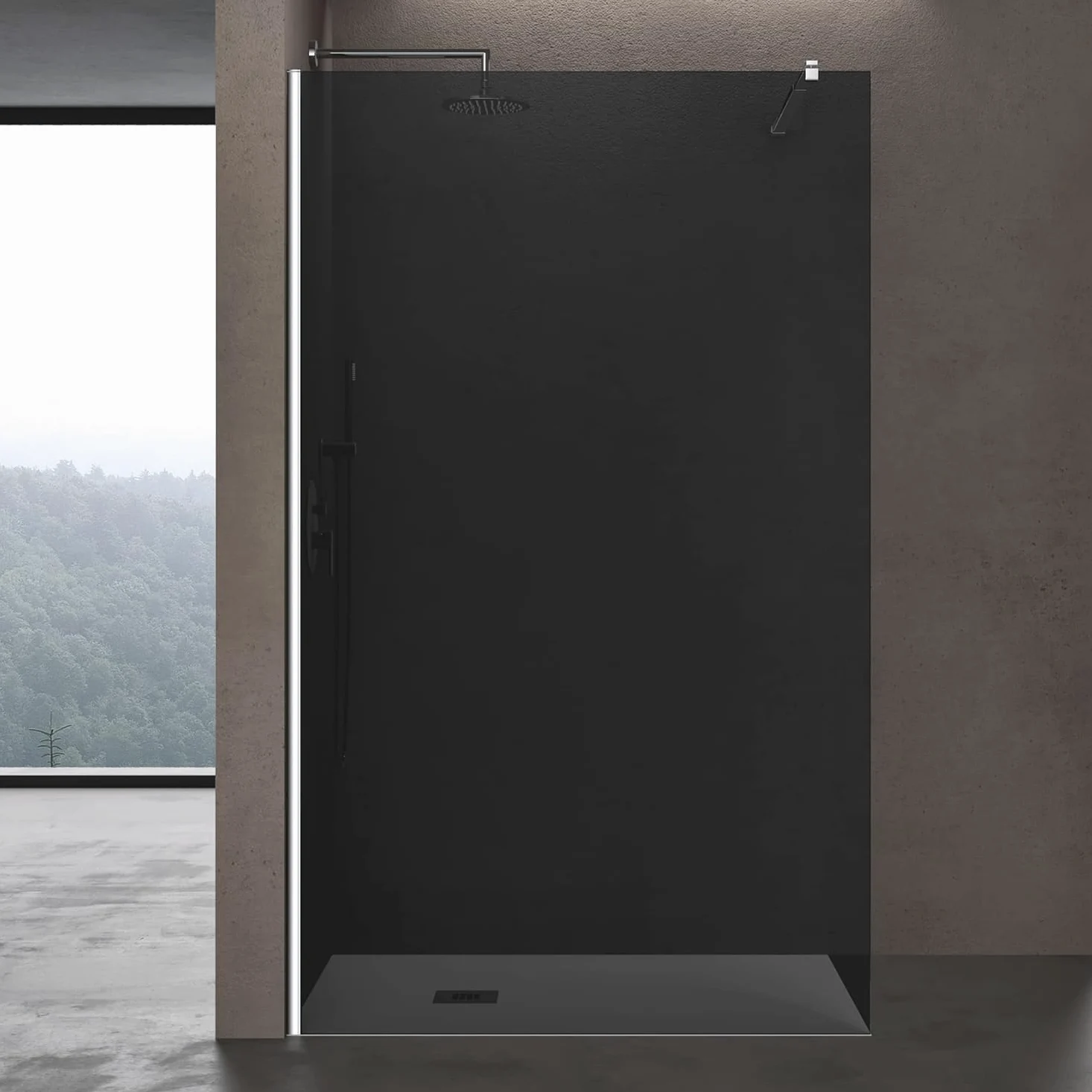 doporro Box Doccia Walk-In 80x200 cm, Parete Doccia Fissa in Vetro Temperato Fumé 10 mm con Barra Stabilizzatrice Regolabile e Profilo Cromato – Bremen02VG
