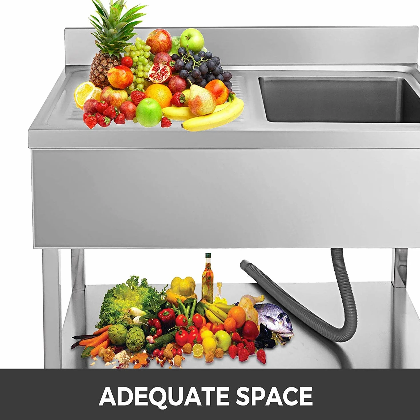 Lavello da Cucina in Acciaio Inox 100 x 60 x 83,5cm, Lavelli in Acciaio con Vasca 40 x 40 x 25cm, Lavello 1 Vasca 1 Pannello Inox 201, Lavello Cucina con Mobile per Casa Ristorante Bar Mensa