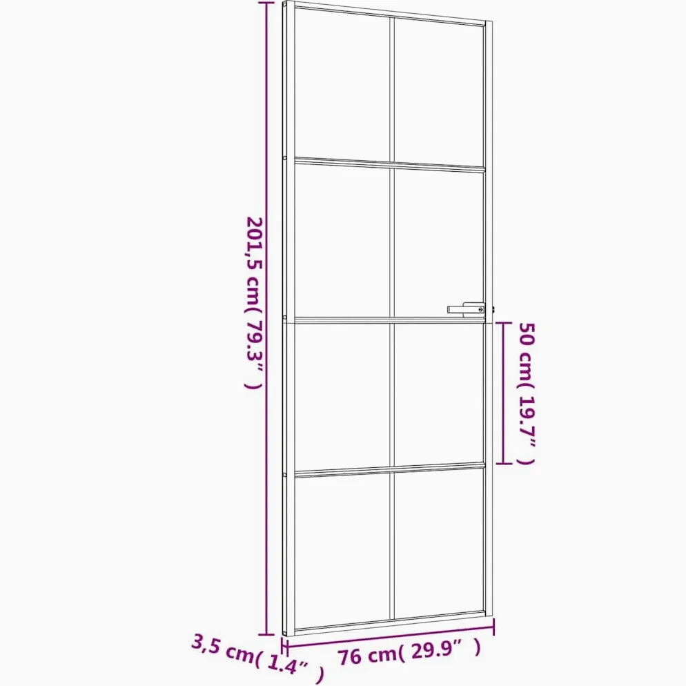 vidaXL Porta Interni Sottile Nera 76x201,5cm Vetro Temperato Alluminio