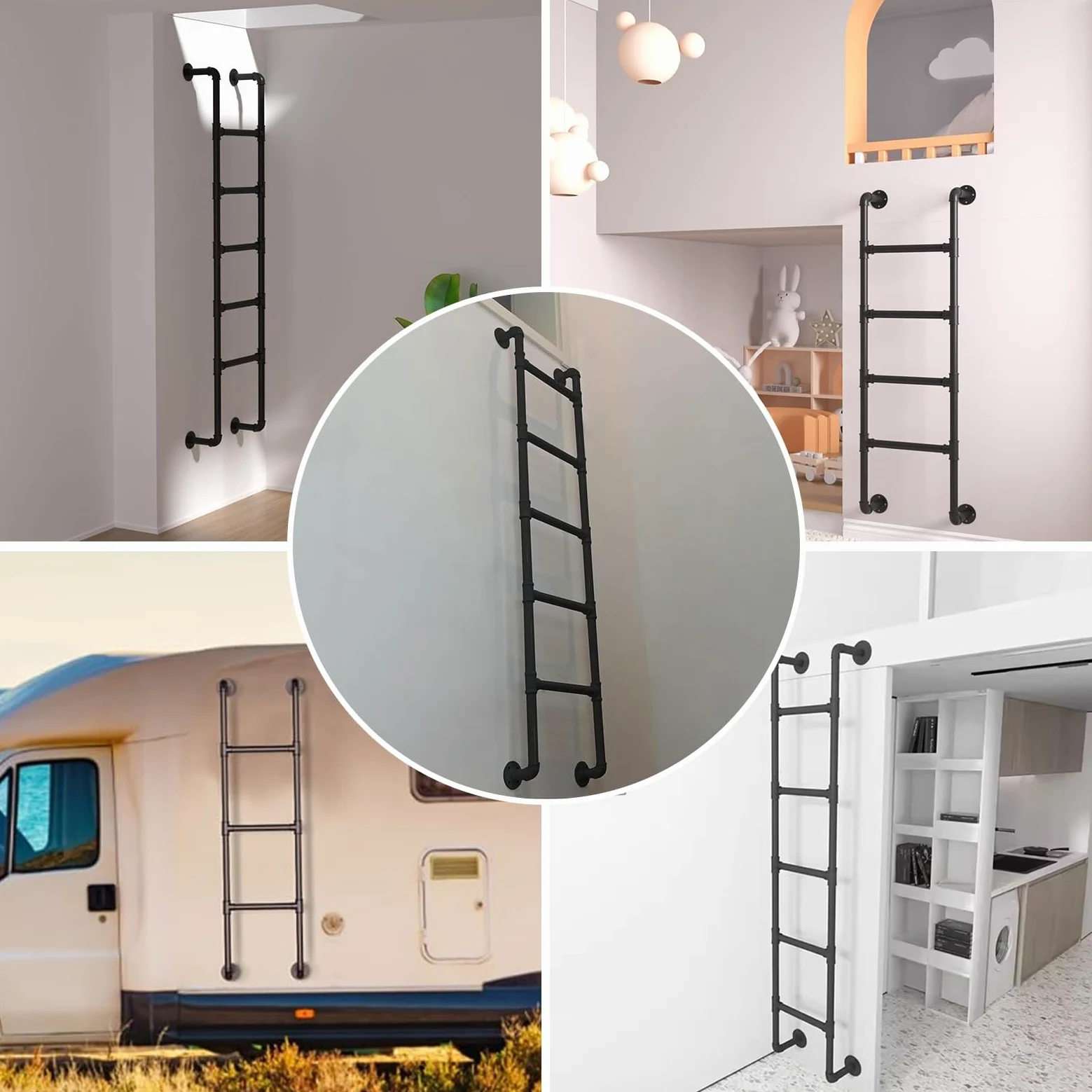 Scala a pioli in metallo montata a parete per soppalco di casa, 6,6 piedi/2 m 9,8 piedi/3 m di altezza, scala di ingresso per letto a castello, scala di uscita per finestre da seminterrato Yopappol(25