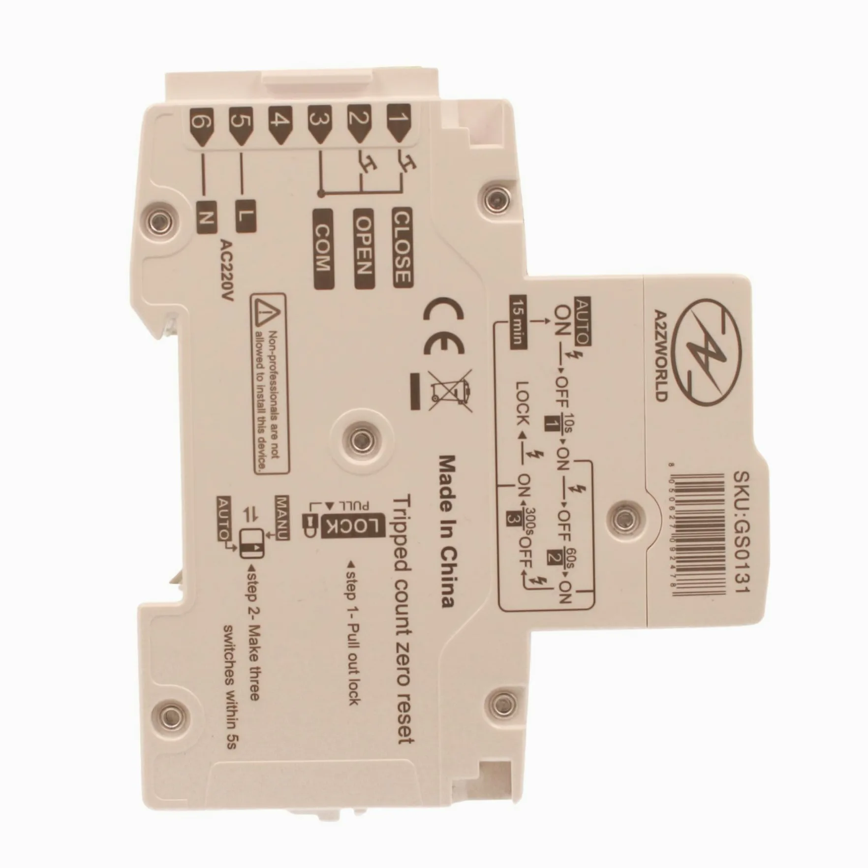 Interruttore Magnetotermico Differenziale Con Riarmo Automatico, RCBO Tipo A Curva C, Idn 300mA / 0.3A, In 20A, 2P Veri 6kA, 3 Moduli, con 3 Tentativi di Riarmo (10s/60s/300s)