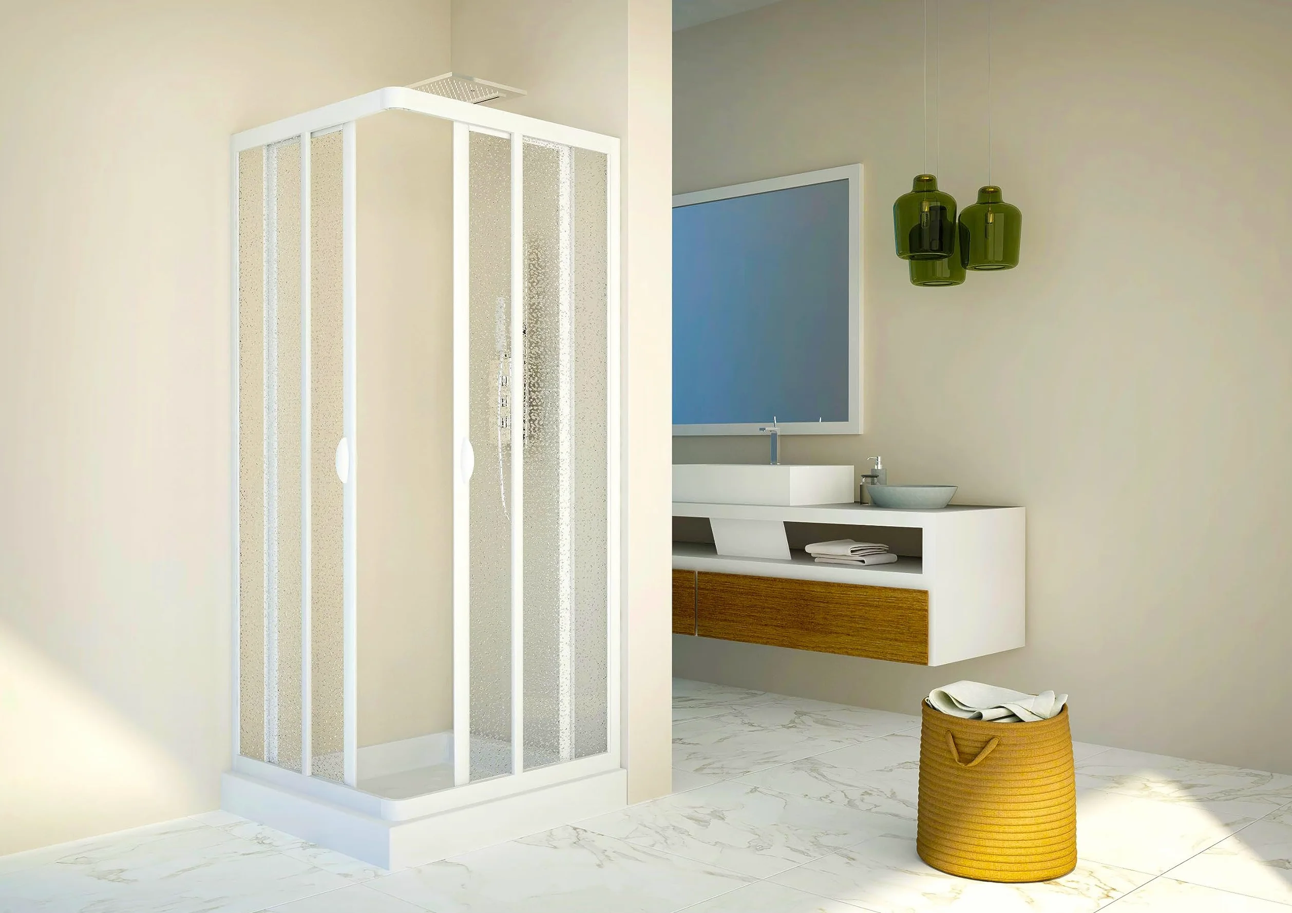 Forte: Box doccia Smart angolare in PVC-Acrilico, Anticalcare, Riducibile, Chiusura Magnetica, Kit completo, 80L x 80P x 185H, Bianco