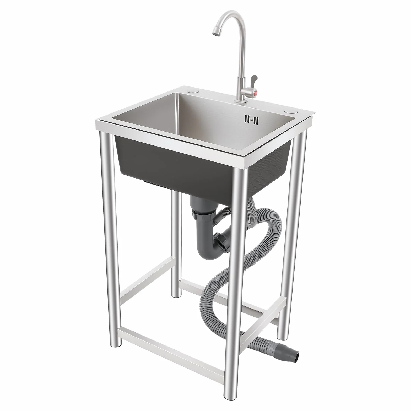 Lavandino da Esterno, 45x41x75cm Lavandino, Lavabo da Esterno, Carico Telaio 50kg, Lavandino da Esterno con Mobile, Lavabo da Giardino per Cucine, Lavanderie, Garage e Giardini (Argento/Nero)