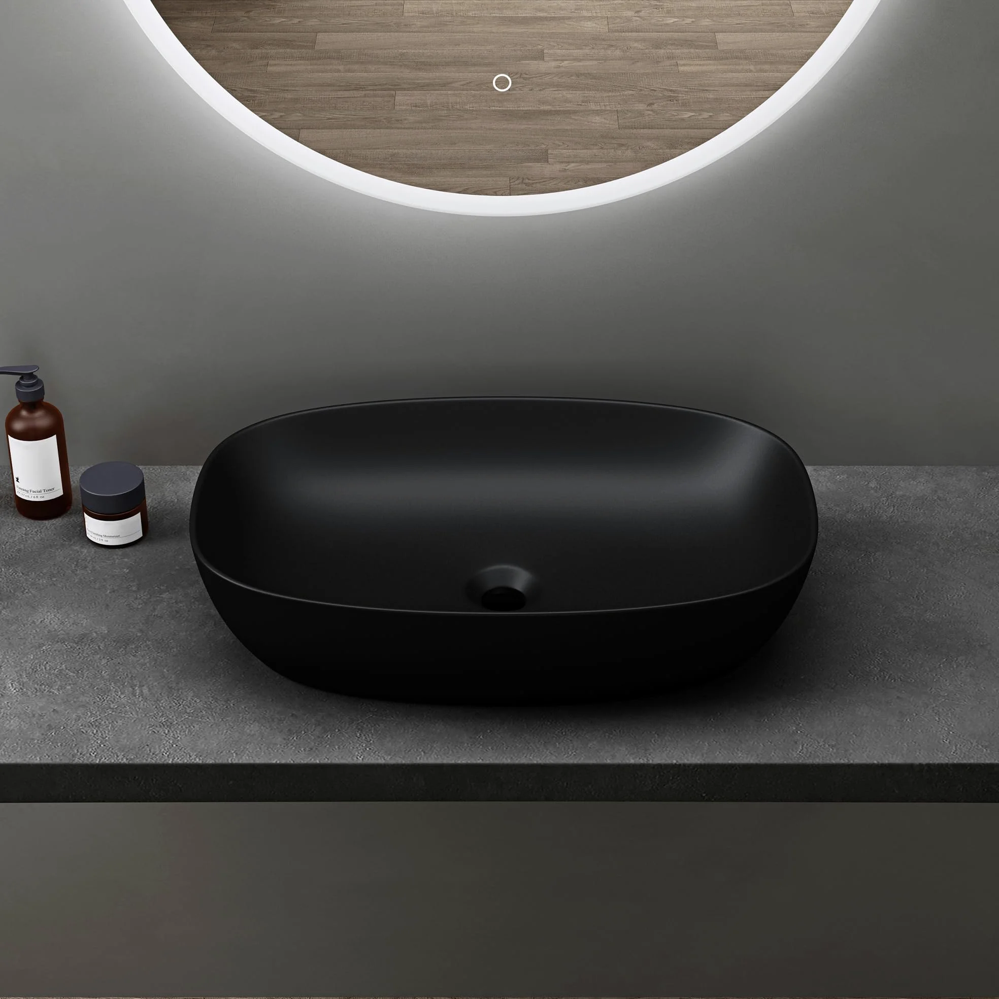 doporro Lavabo da Appoggio 60x39,5x14cm, Lavandino Bagno Brüssel104 in Ceramica con Nano Rivestimenti inclusi, Nero opaco
