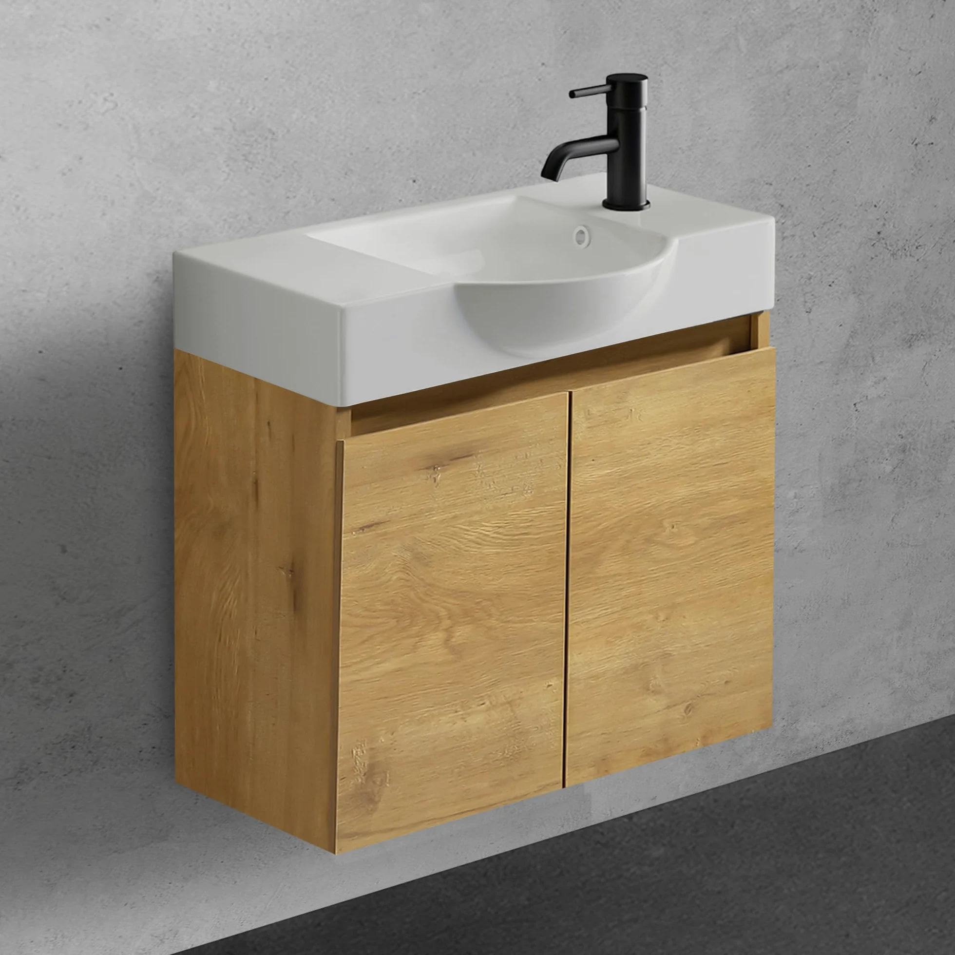 Alpenberger - Lavabo con mobiletto, larghezza 55 cm, lavabo con mobiletto da bagno, moderno set | piccolo lavandino per ospiti, mobiletto da bagno (rovere naturale)