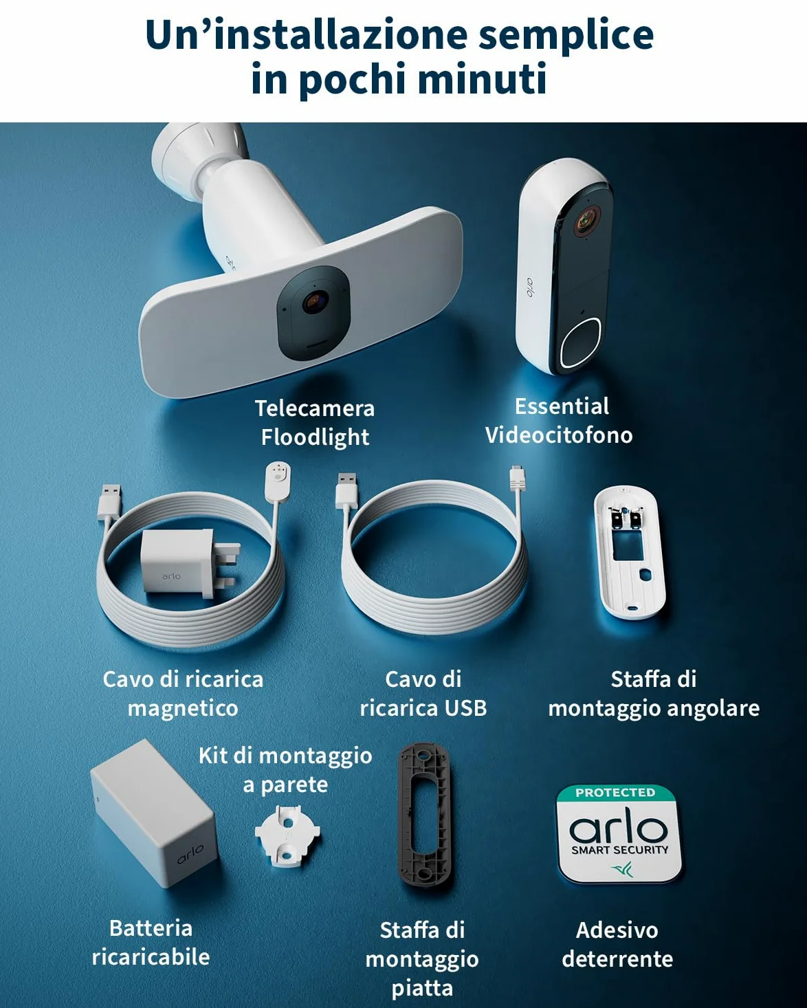 Arlo Videocitofono Wireless HD e Telecamera con Faretto 2K WiFi Bianca – Protezione Intelligente per la Casa, Visione Notturna, Rilevamento del Movimento, Audio Bidirezionale, Compatibile con Alexa