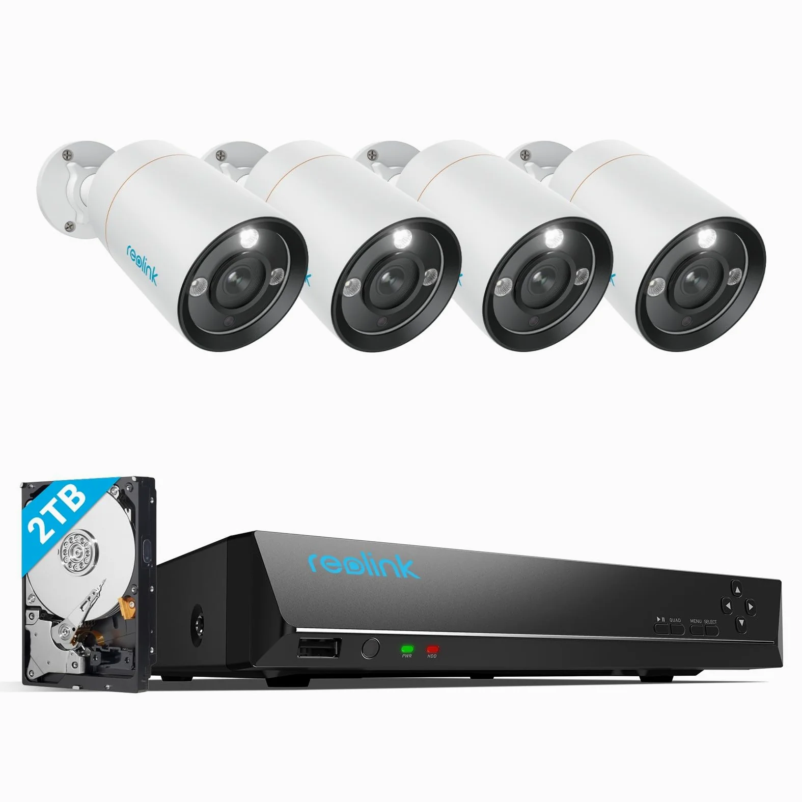 Reolink 12MP Kit Videosorveglianza PoE, NVR 8CH 2TB e 4X Telecamera Esterno Interno con Faretto, Rilevamento di Persona/Veicolo/Pet, Audio Bidirezionale, Sistema Espandibile a 16TB, RLK8-1200B4-A