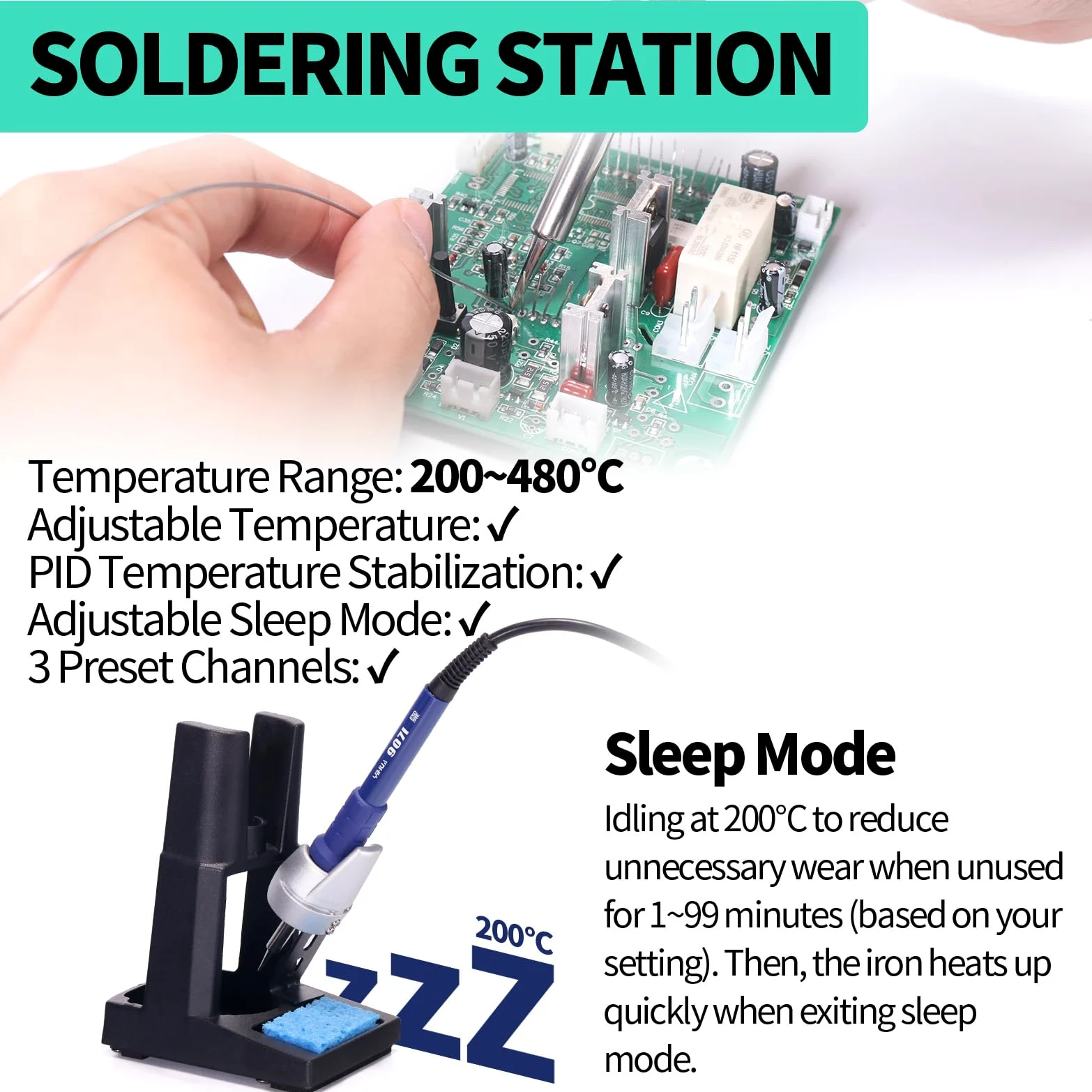 YIHUA 853D 5A-II Professionale Stazione Saldatore Saldante Aria Calda Alimentatore da Banco 3-IN-1 0-30.00V 0-5.0000A regolabile con 21 accessori(EU PLUG)