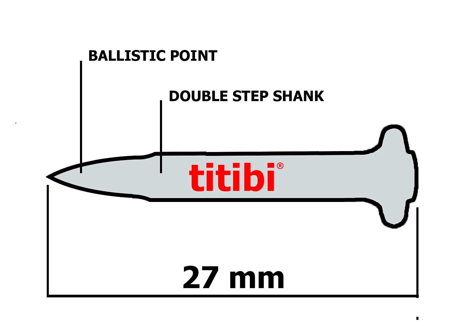 N. 1000 CHIODI TITIBI Ø3,0 X 27mm, COMPATIBILI 100% CON CHIODATRICE A GAS HILT: GX 3, GX 100, GX 100-E, GX 120, GX 120-E (Ø 3,0 X 27)