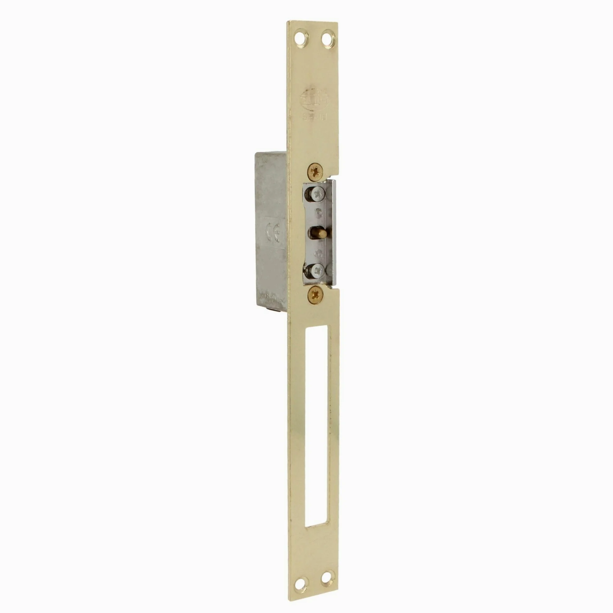 Amig - Incontro elettrico da incasso per controllo accessi - Compatibile con scrocco europeo 13 mm - Frontale 250 x 25 mm - Acciaio ottonato verniciato - Dorato - 8-12 V AC/DC - Mod. 20 con inibitore